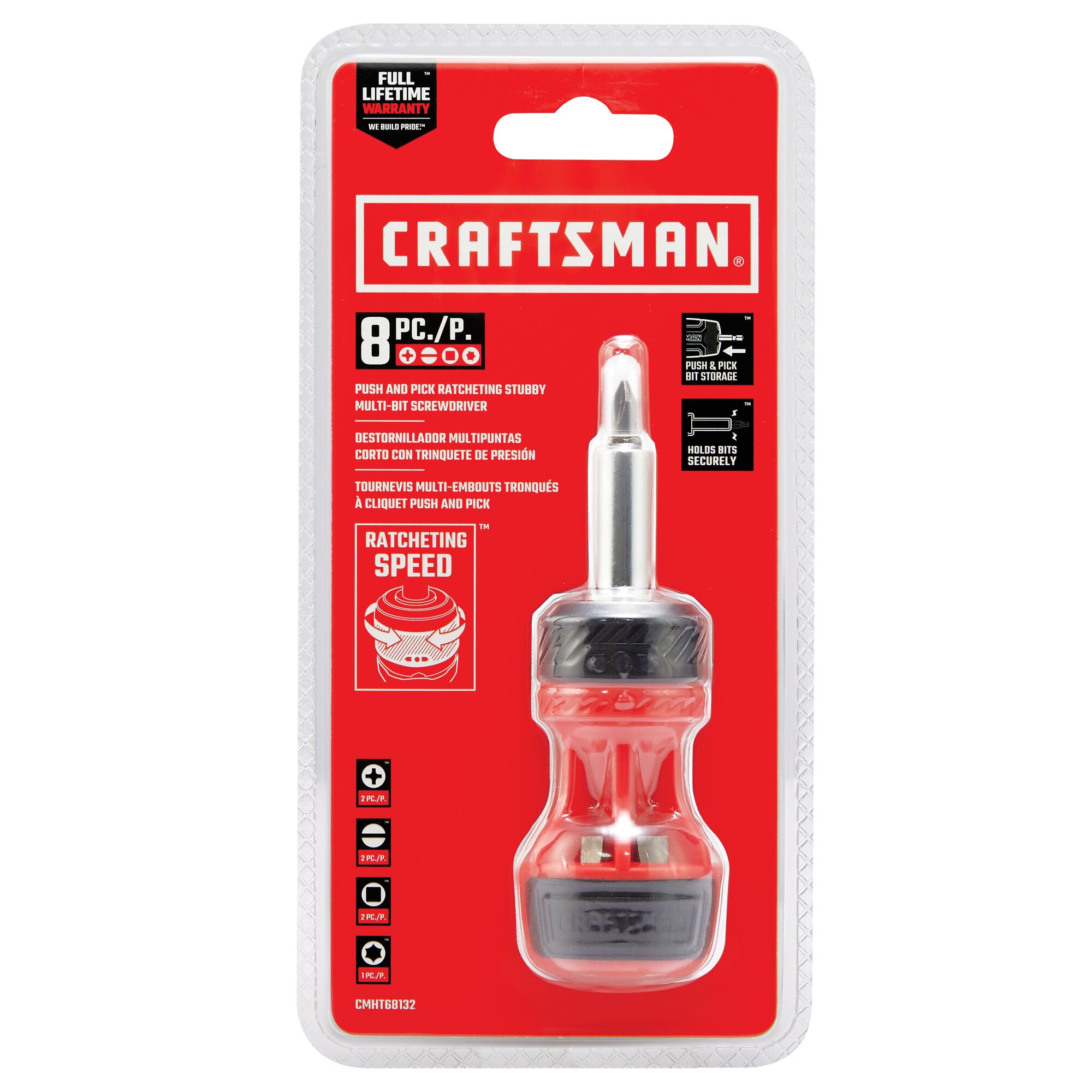 Juego de destornilladores multi-bits Craftsman de 8 piezas 1/4 a 1 pulgada con trinquete magnético CMHT68132