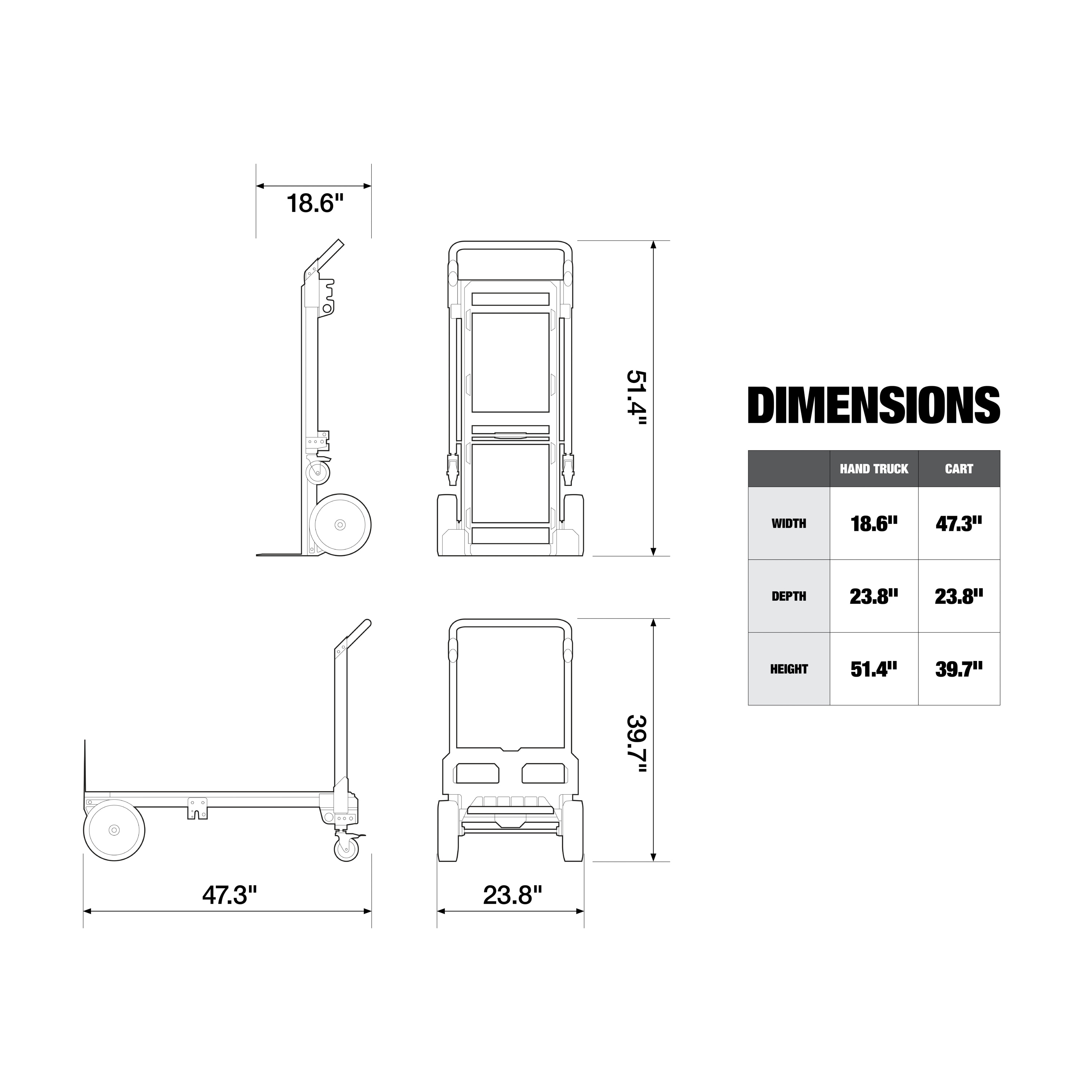 Carretilla de mano convertible de aluminio TOUGHBUILT con capacidad de 800 lb y 4 ruedas en varios colores/acabados