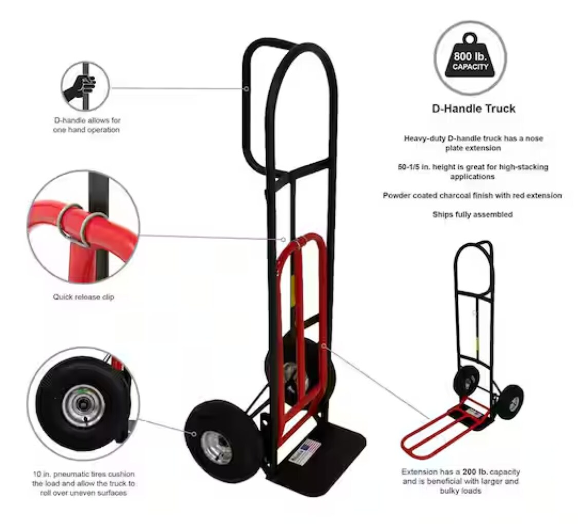 Carretilla de mano de servicio pesado de acero negro con capacidad de 800 libras y 2 ruedas Milwaukee DC49515