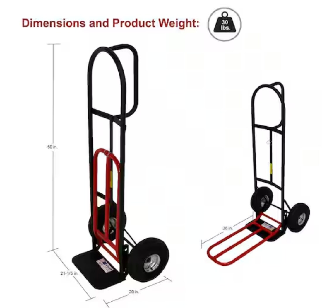 Carretilla de mano de servicio pesado de acero negro con capacidad de 800 libras y 2 ruedas Milwaukee DC49515