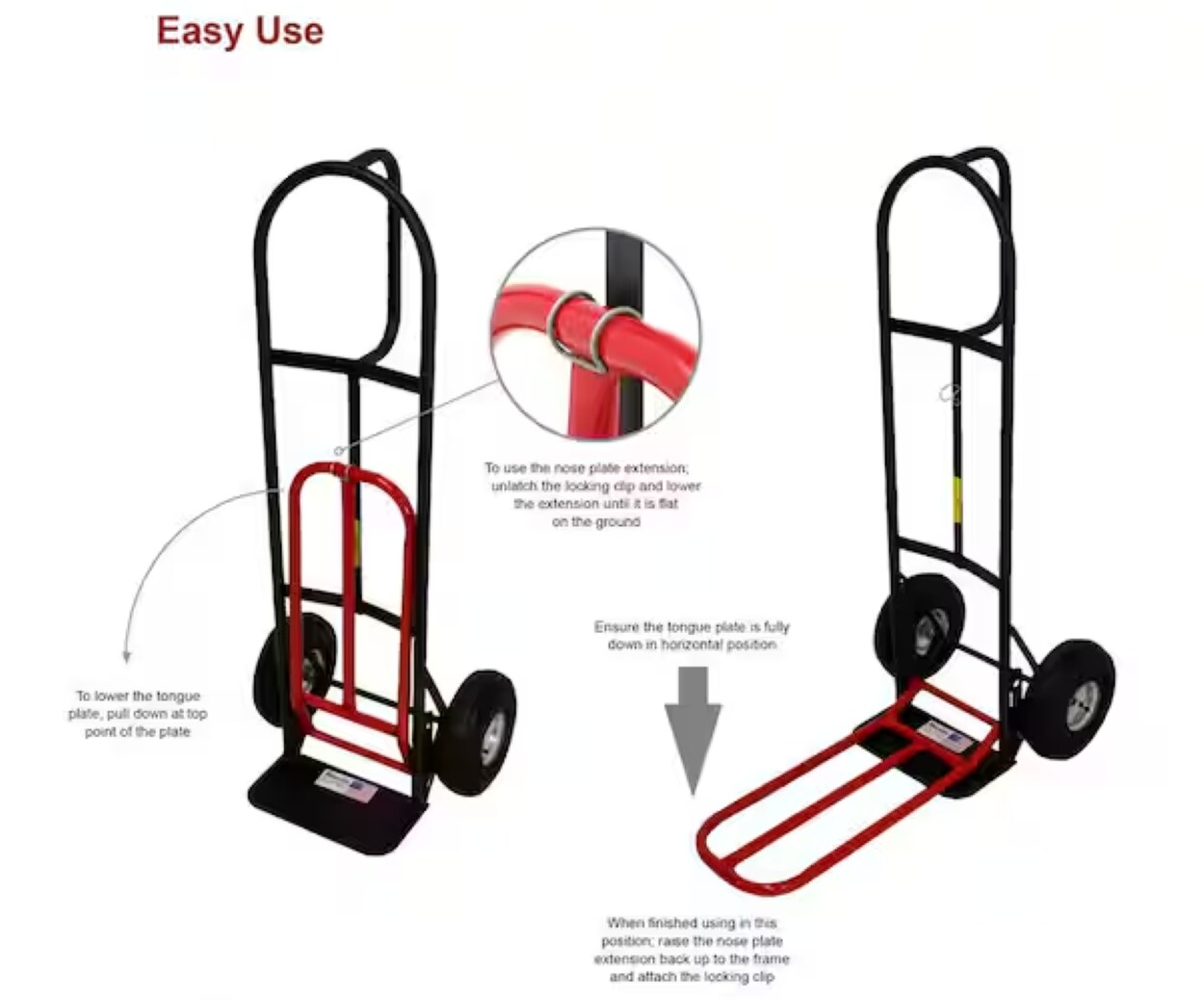 Carretilla de mano de servicio pesado de acero negro con capacidad de 800 libras y 2 ruedas Milwaukee DC49515