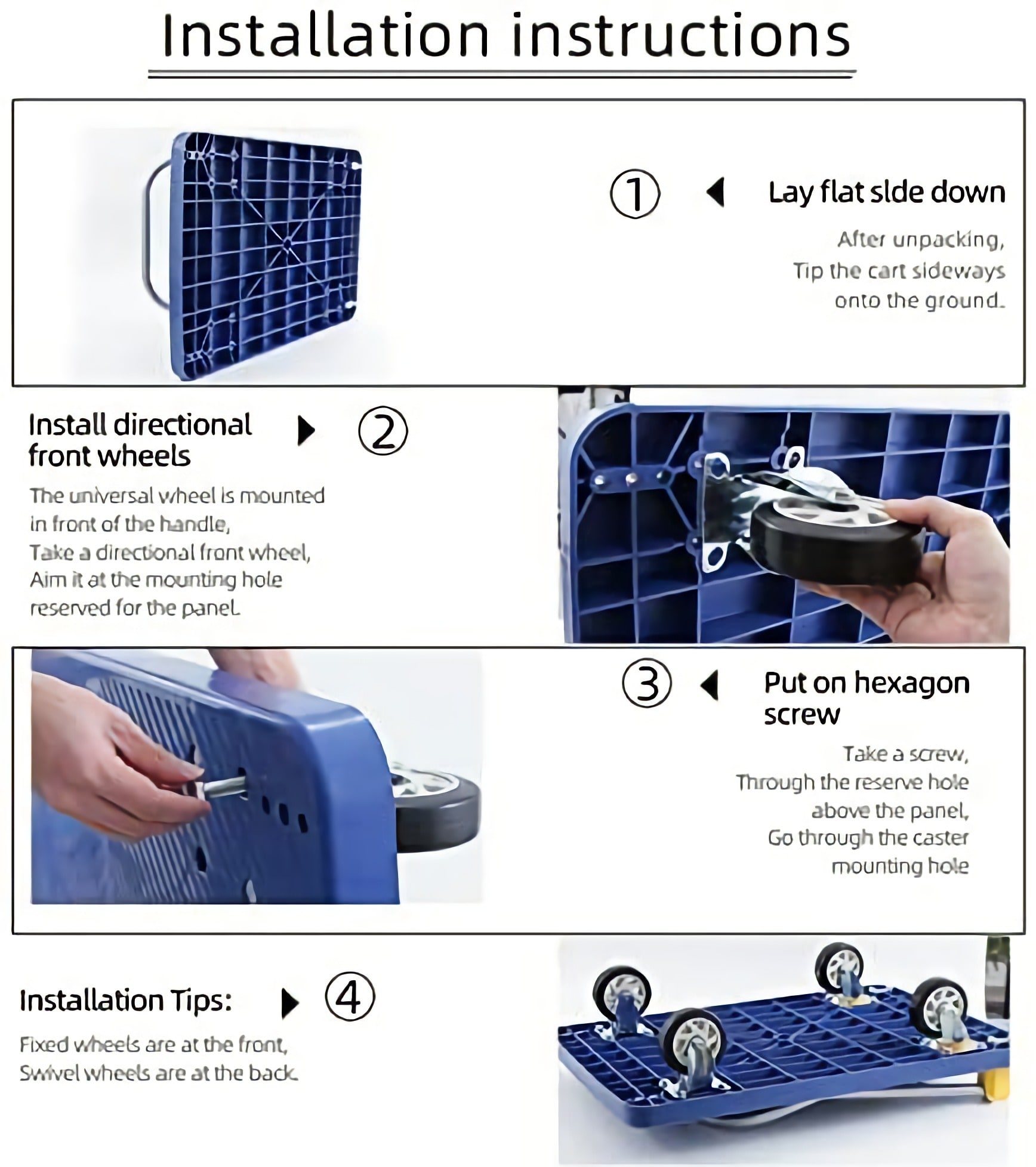 Carretilla de plataforma de servicio estándar de acero azul con capacidad de 880 libras de Wrightmaster de 4 ruedas. DOLO0609