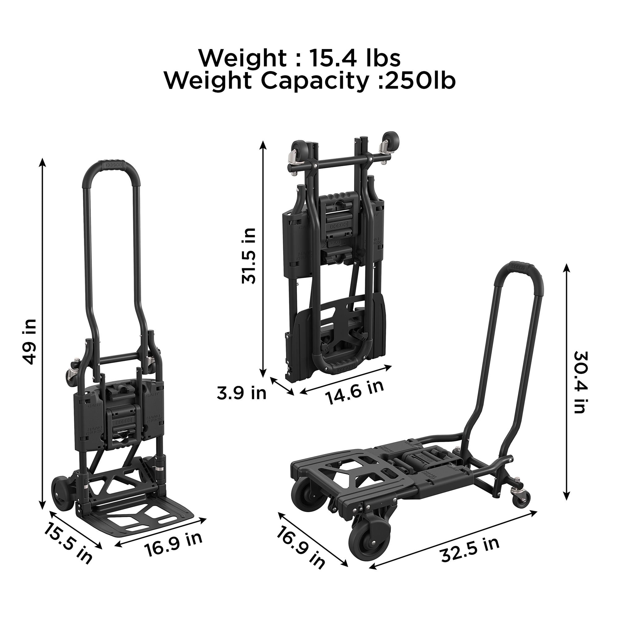 Carretilla manual convertible de acero negro con capacidad de 300 libras y 4 ruedas Cosco 12223BLK1E