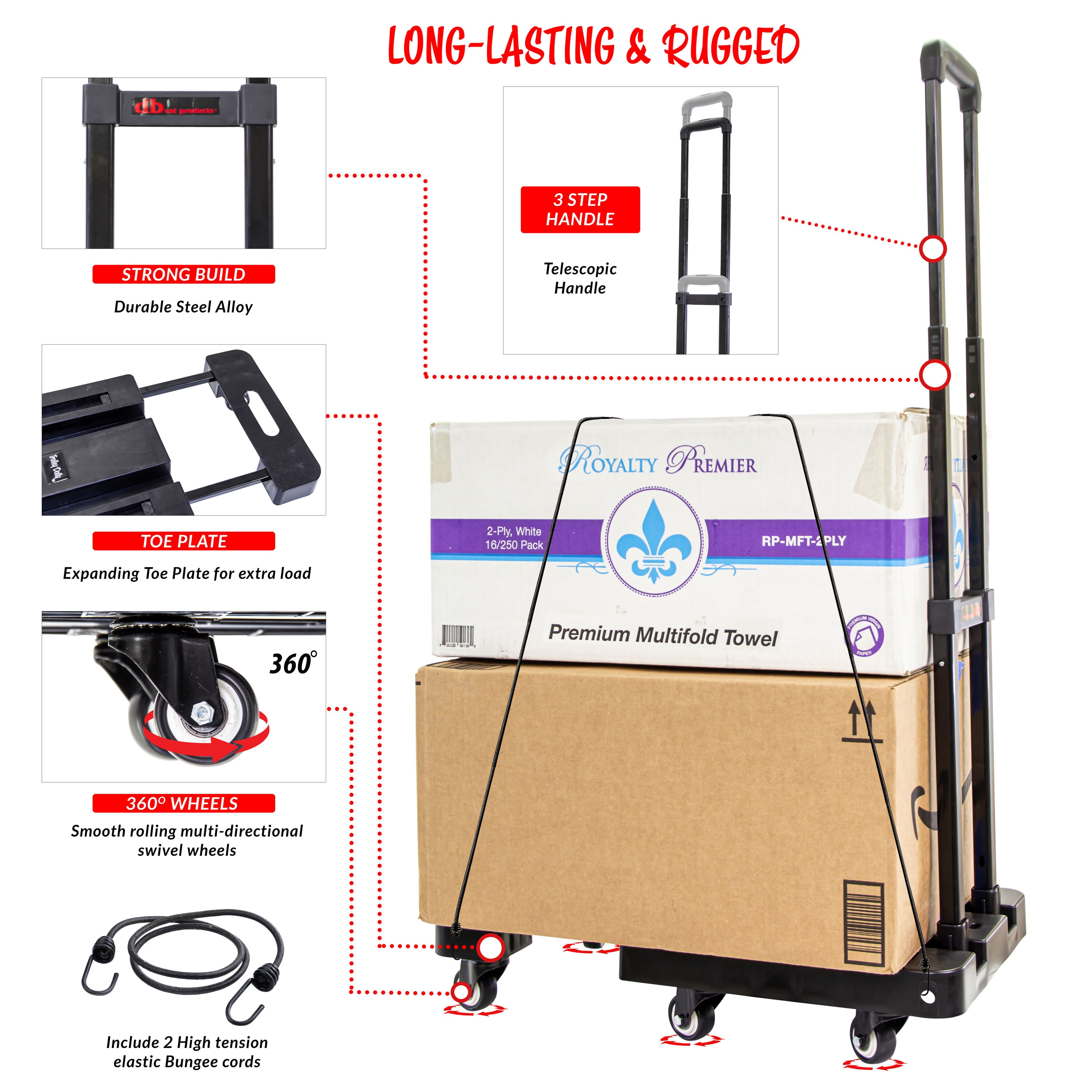 Carrito de Polipropileno Negro con 6 Ruedas y Capacidad de 500lbs de dbest products 01-929