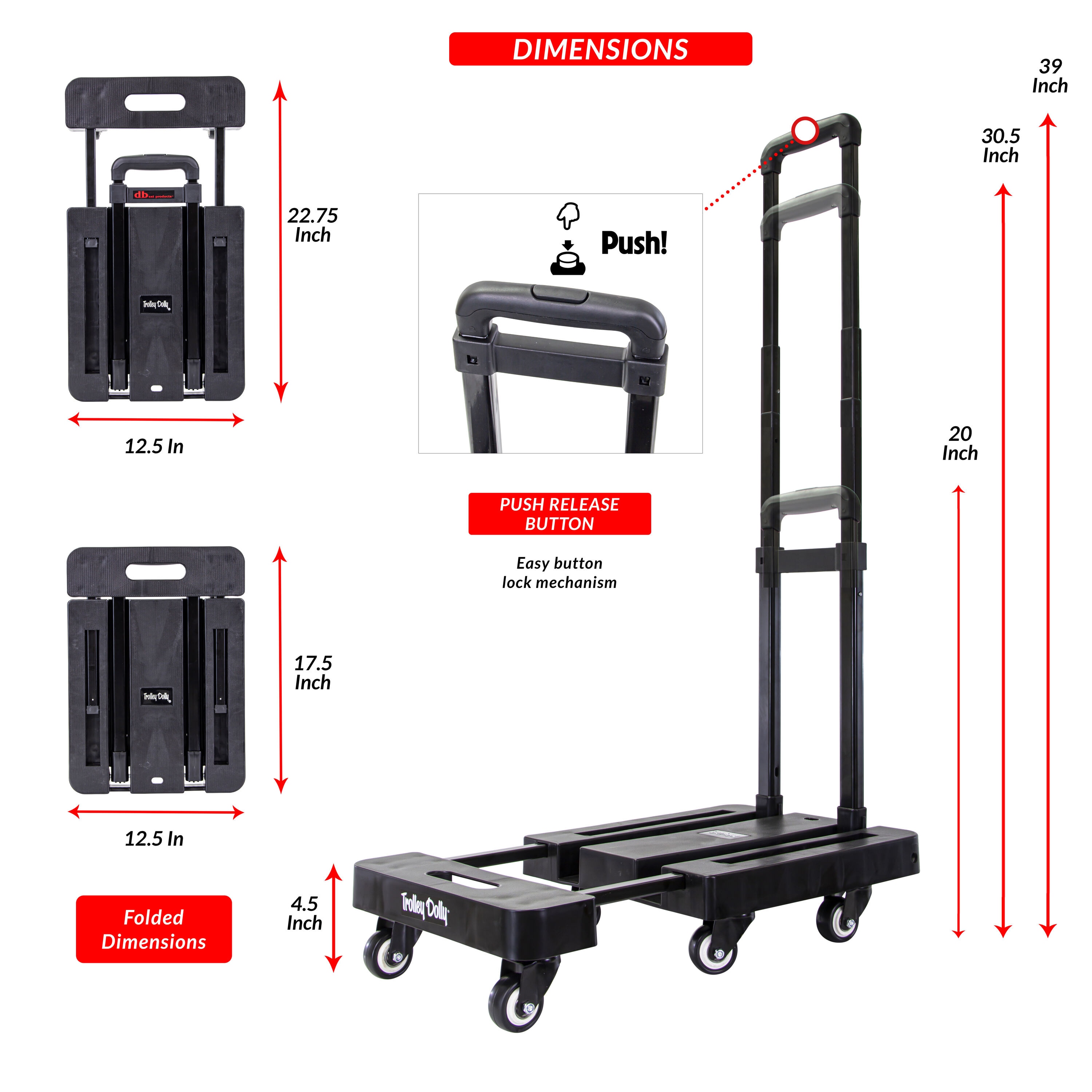 Carrito de Polipropileno Negro con 6 Ruedas y Capacidad de 500lbs de dbest products 01-929