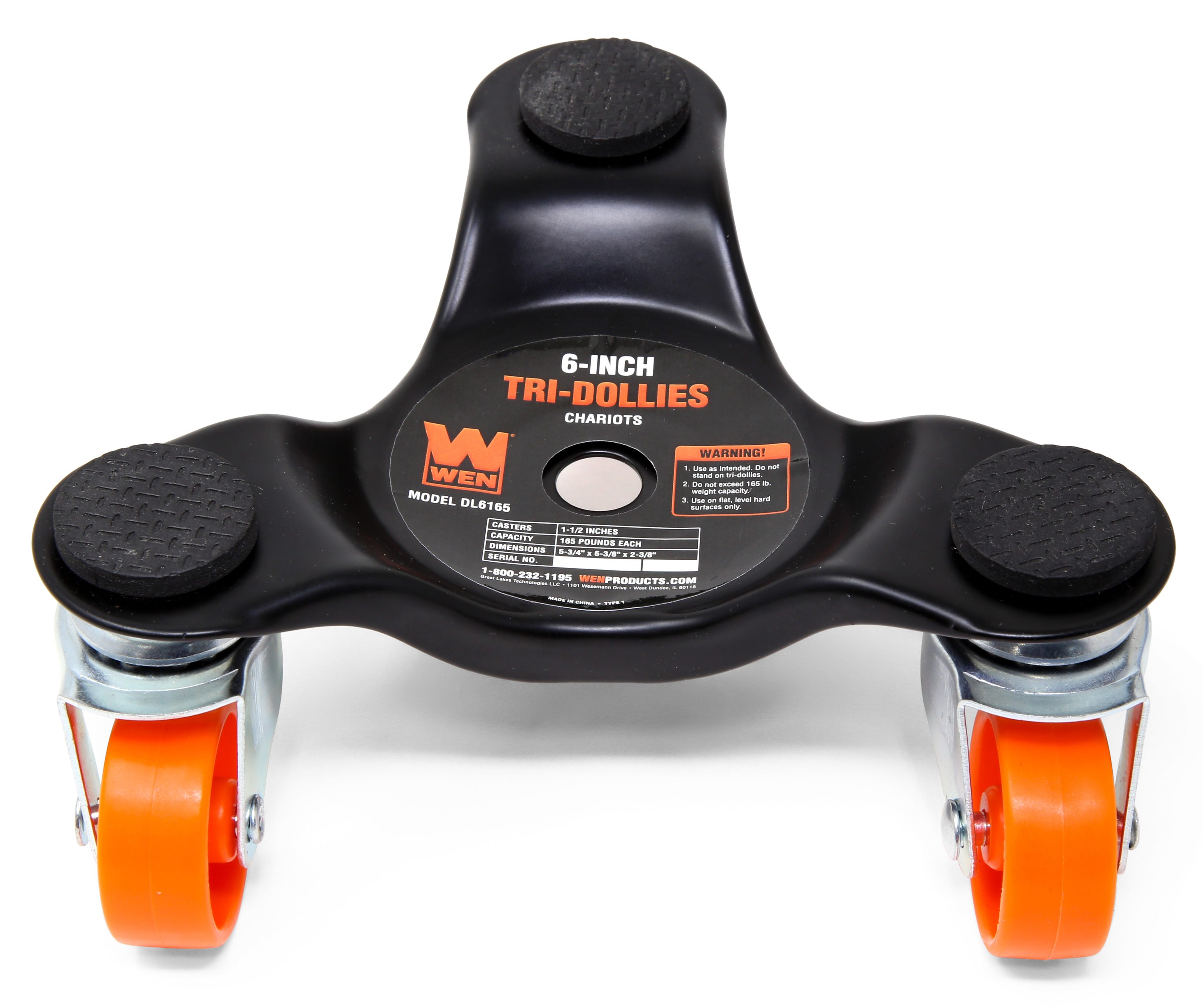 Carrito de muebles de acero negro de 3 ruedas con capacidad de 165 libras WEN DL6165