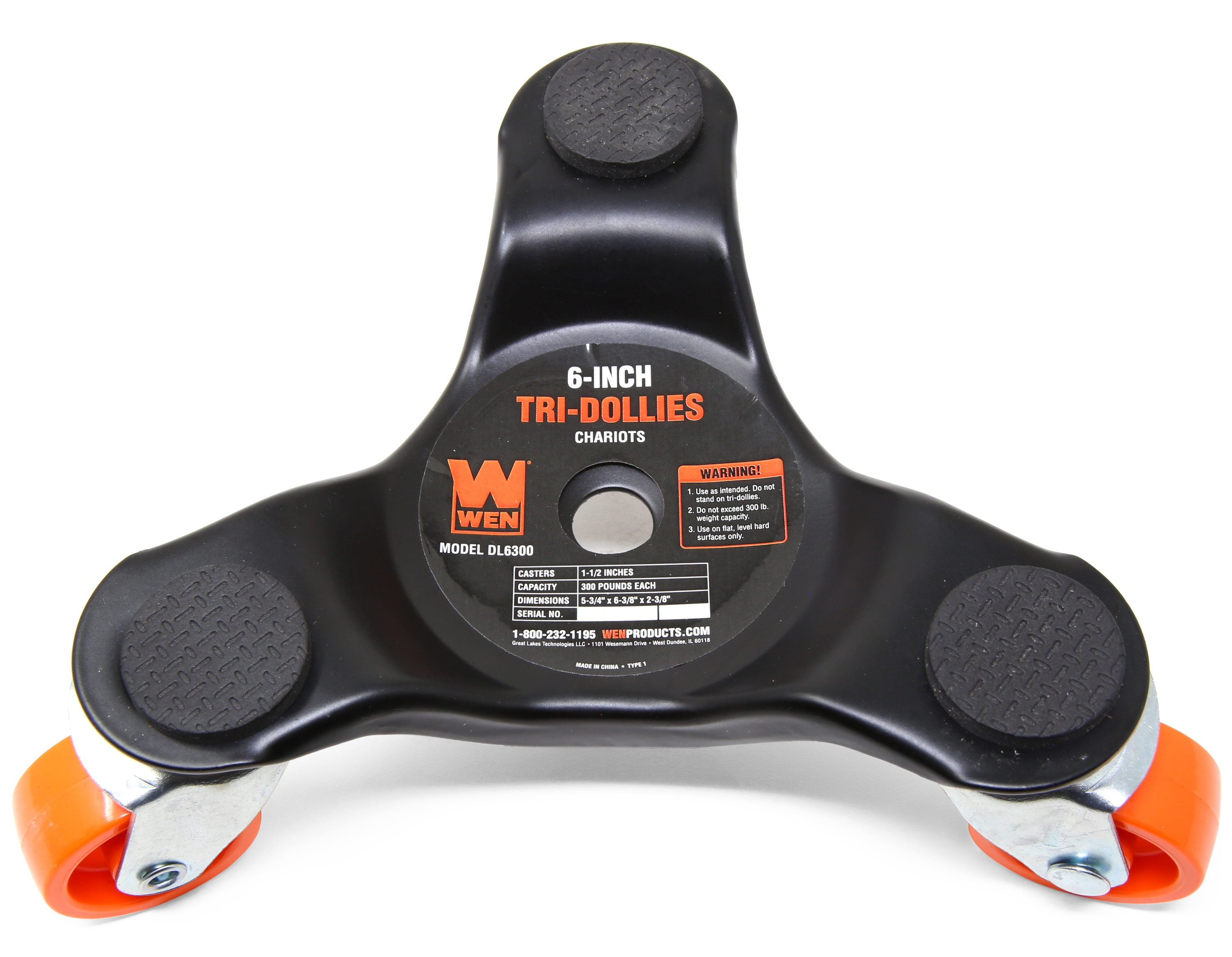Carretilla para muebles de acero negro de 3 ruedas con capacidad de 300 libras WEN DL6300