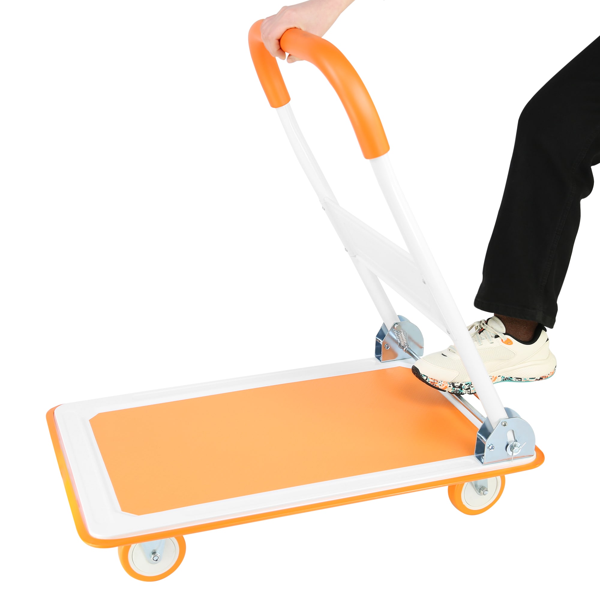 Carretilla de mano plegable de acero naranja de 4 ruedas con capacidad de 330 lb Siavonce ZX-7CRRT