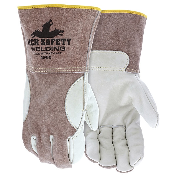 Guante de soldadura de cuero Mcr Safety, Beige/Marrón, M, Paquete de 12 - 4960M