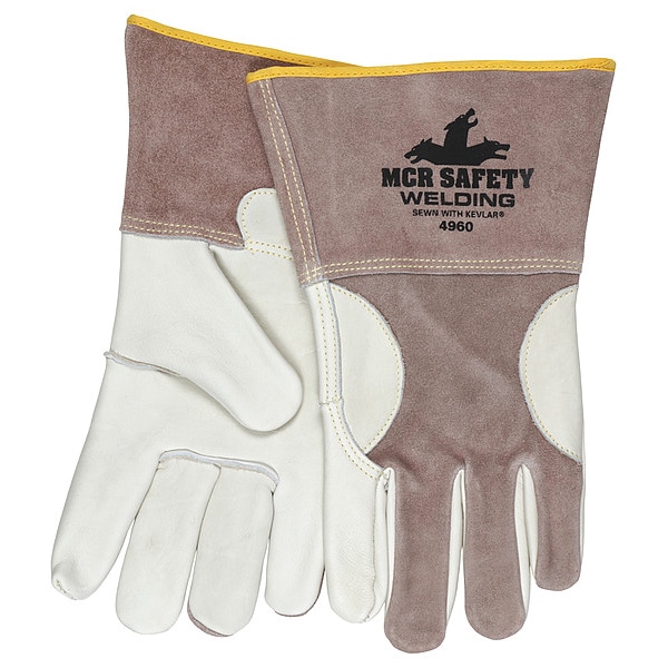 Guante de soldadura de cuero Mcr Safety, Beige/Marrón, M, Paquete de 12 - 4960M