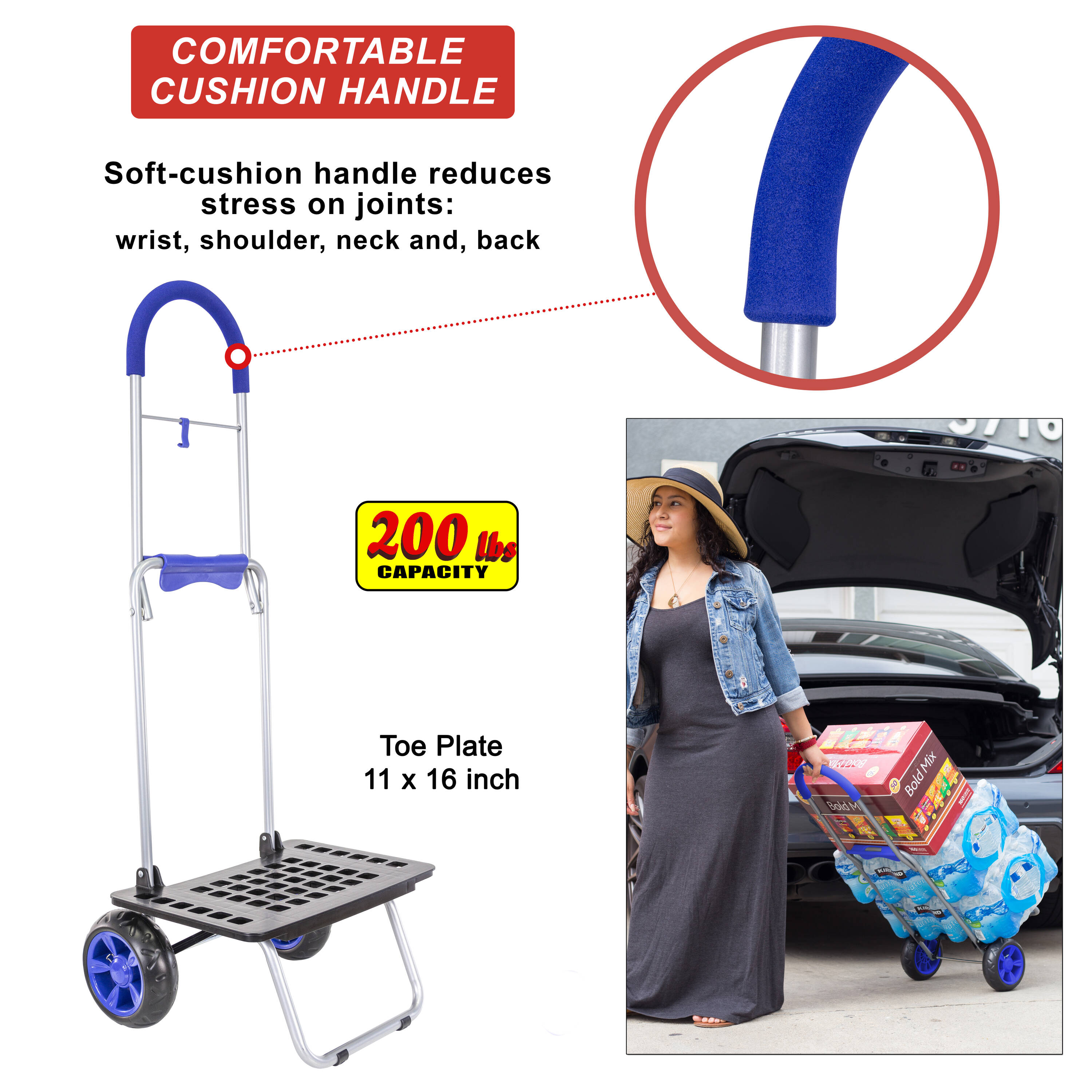 Carretilla de acero azul de 2 ruedas con capacidad de 200 libras de dbest products 01-527