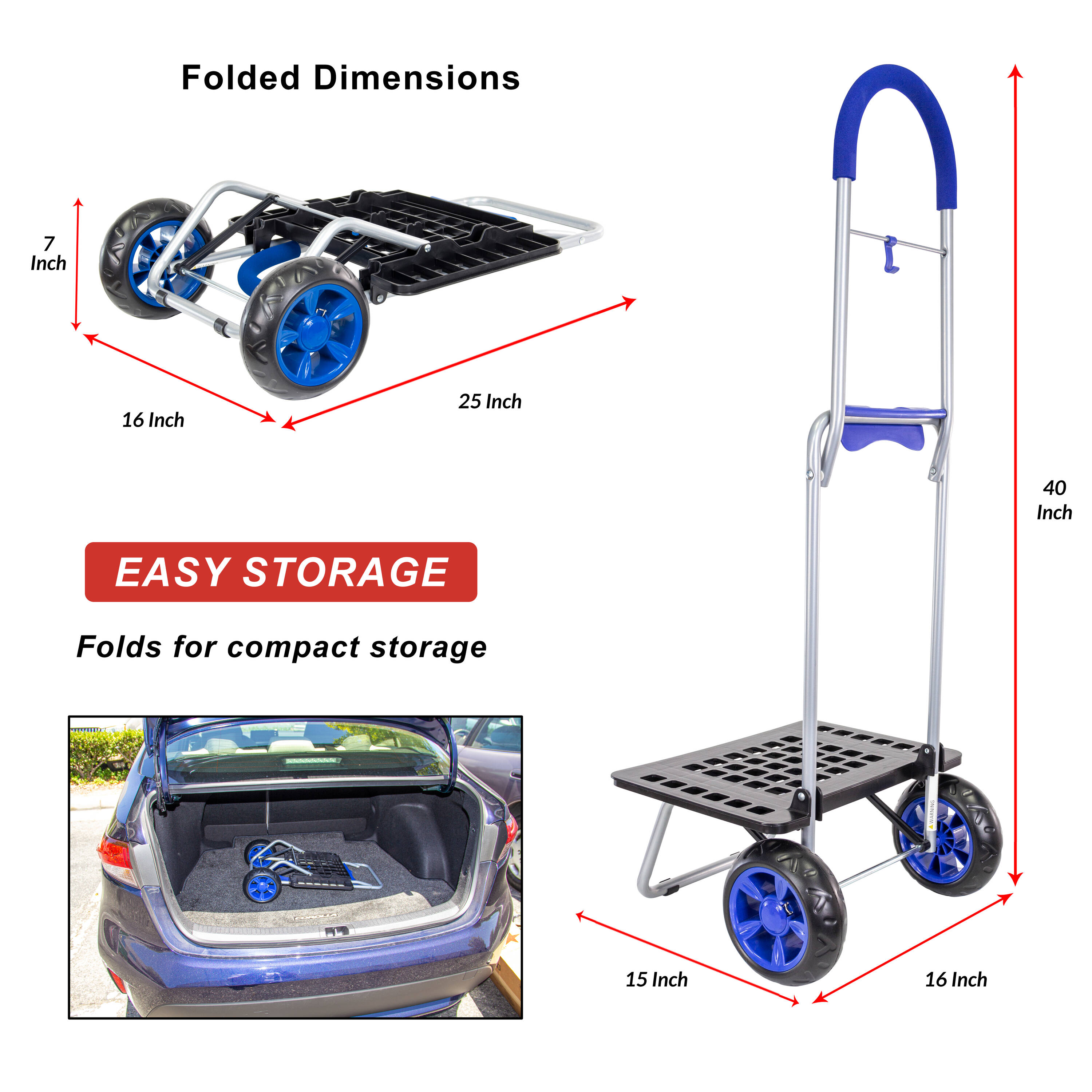 Carretilla de acero azul de 2 ruedas con capacidad de 200 libras de dbest products 01-527