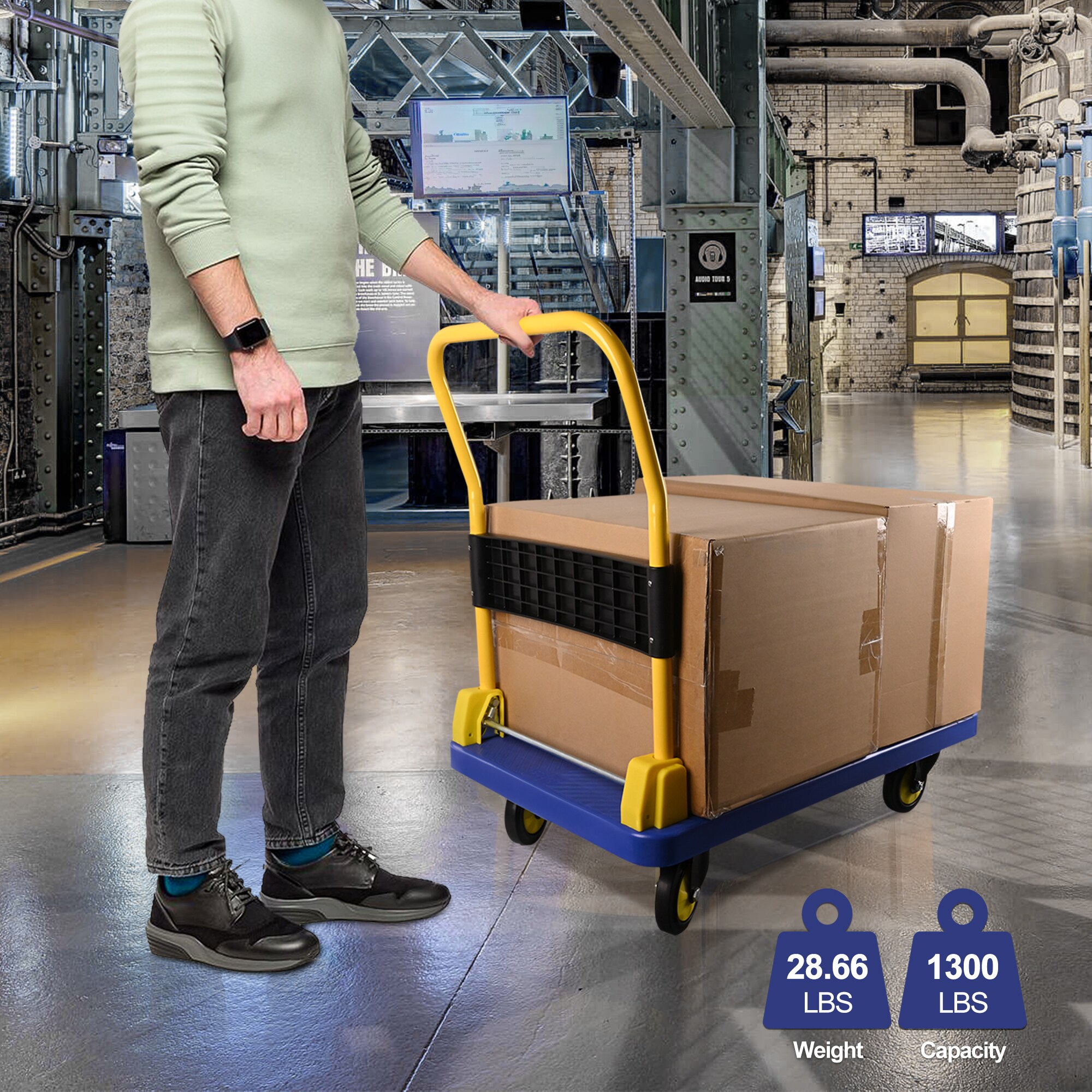 Carretilla de plataforma de servicio estándar de acero azul de 4 ruedas con capacidad de 1300 libras Wrightmaster DOLO0603