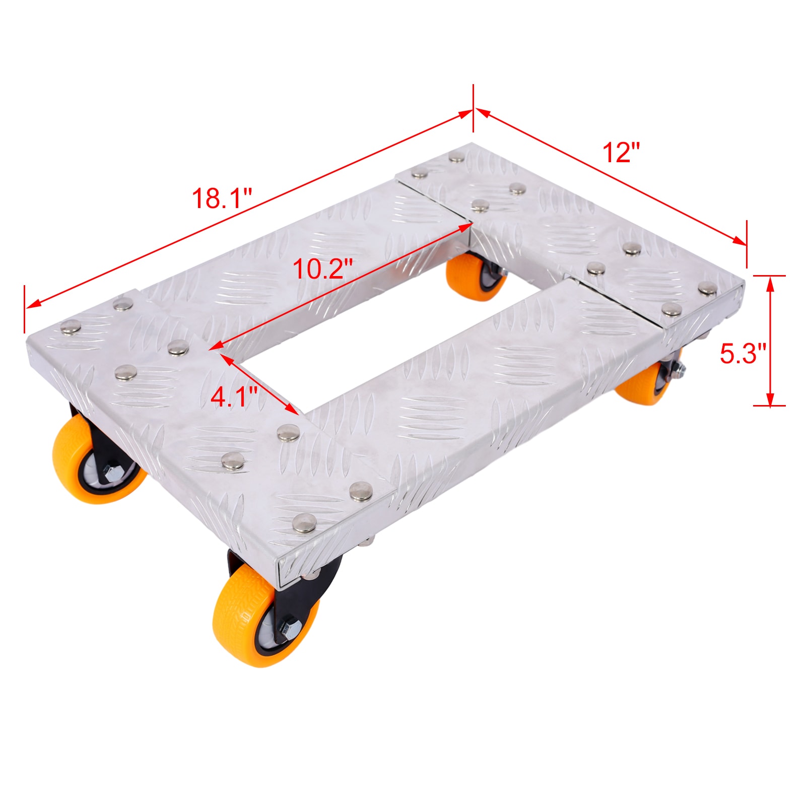 Carretilla para muebles de aluminio plateado de 4 ruedas con capacidad de 800 libras W4651102