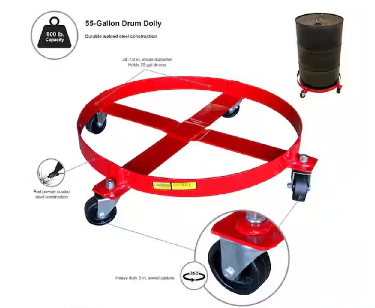 Carretilla de acero roja de 4 ruedas con capacidad de 800 libras de Milwaukee DC40146