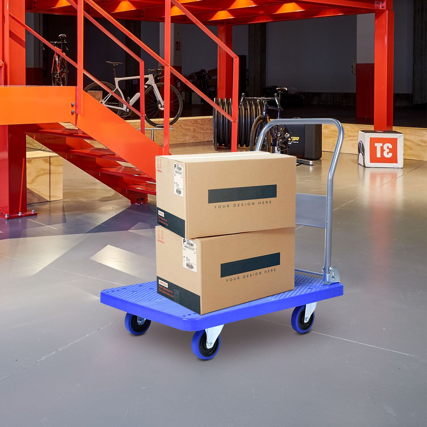 Carretilla de plataforma de servicio estándar de acero azul con capacidad de 440 libras y 4 ruedas Maocao Hoom BH-DJ-77005