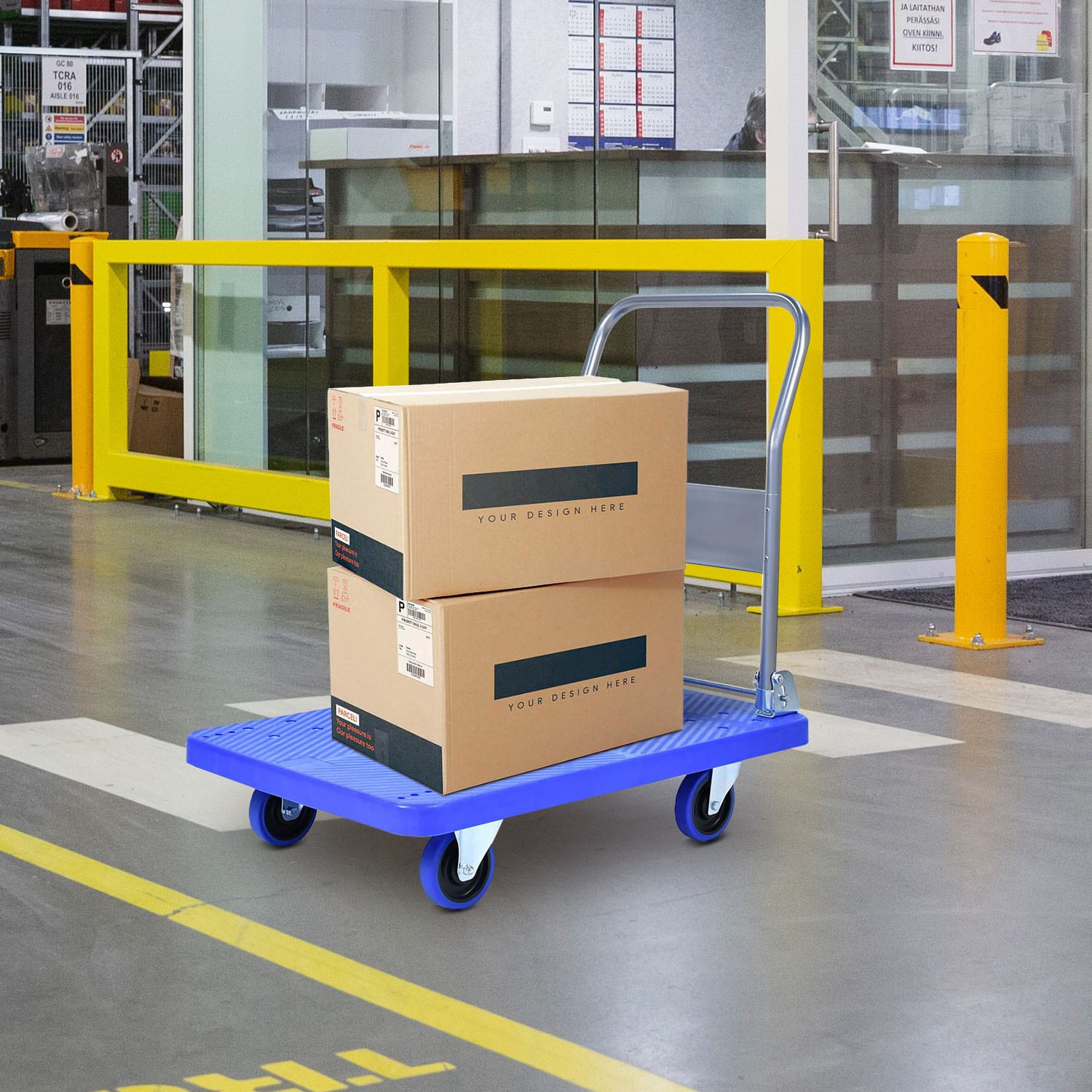 Carretilla de plataforma de servicio estándar de acero azul con capacidad de 440 libras y 4 ruedas Maocao Hoom BH-DJ-77005