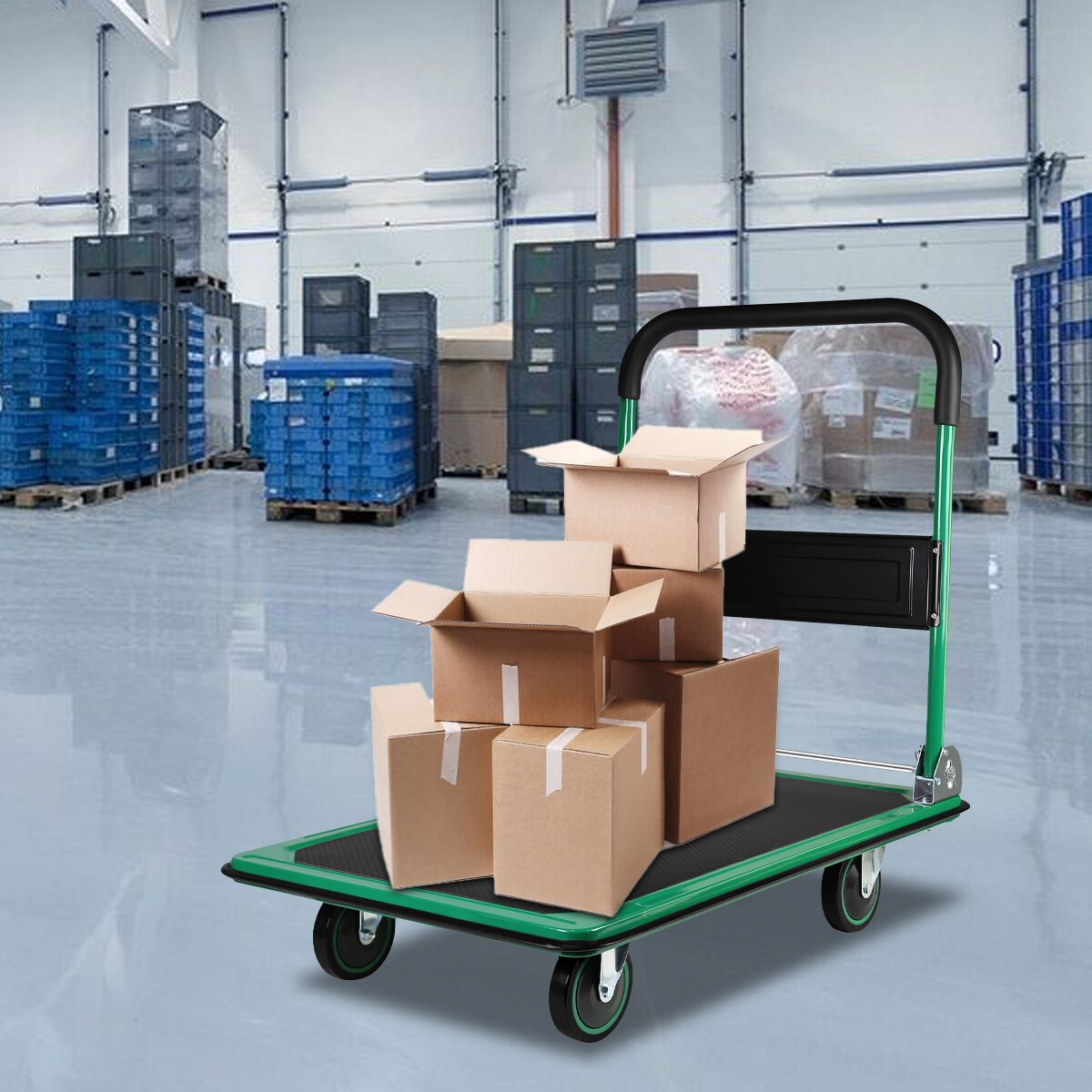 Carretilla de plataforma de trabajo estándar de acero verde de 660 libras de capacidad con 4 ruedas Kahomvis YS-QPW1-280
