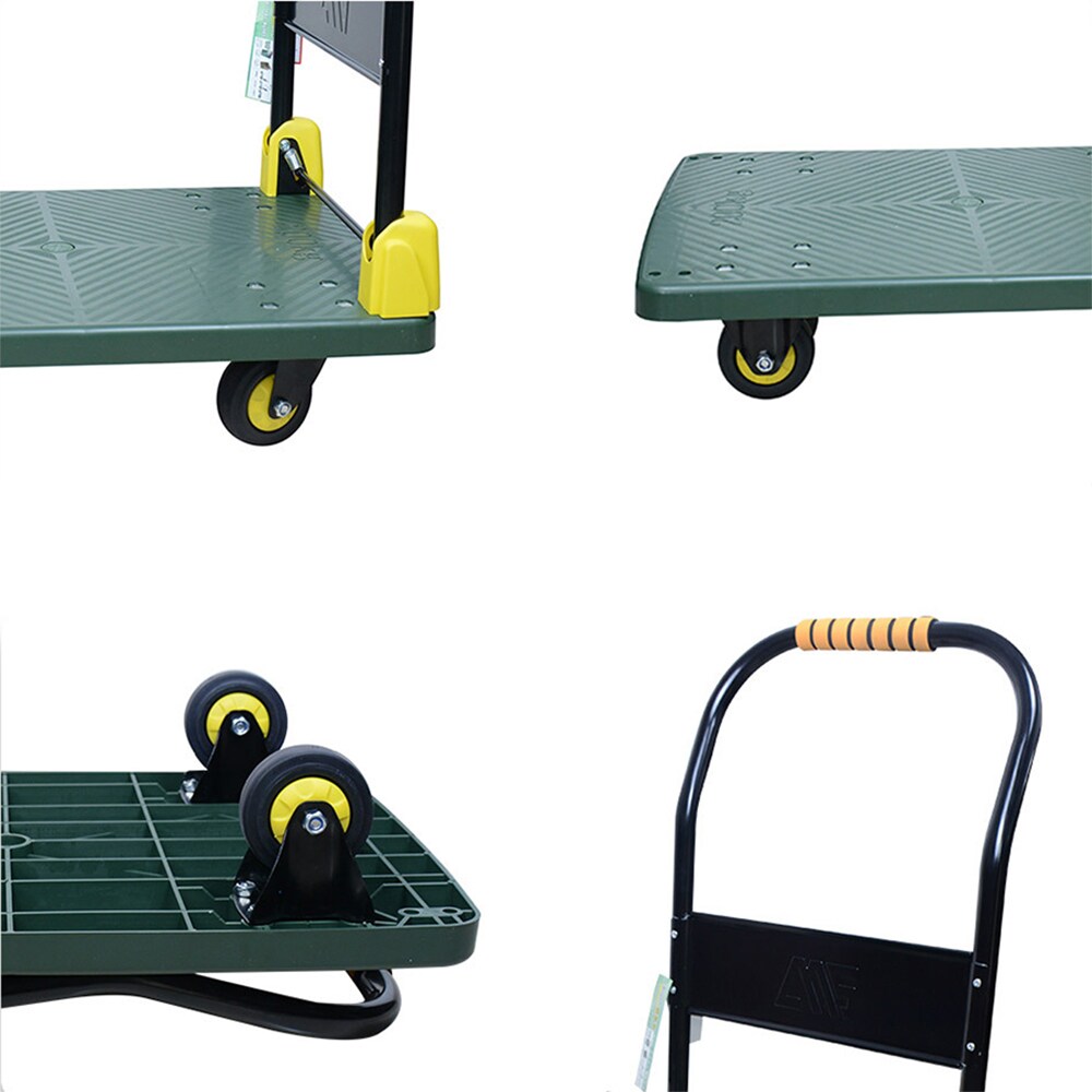 Camión plataforma de acero pesado de capacidad de 440 libras con 4 ruedas en verde Kahomvis COS-QPW1-351
