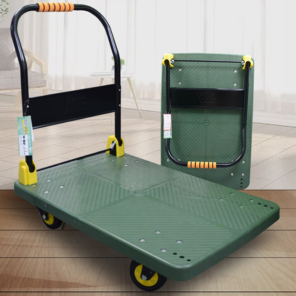 Camión plataforma de acero pesado de capacidad de 440 libras con 4 ruedas en verde Kahomvis COS-QPW1-351