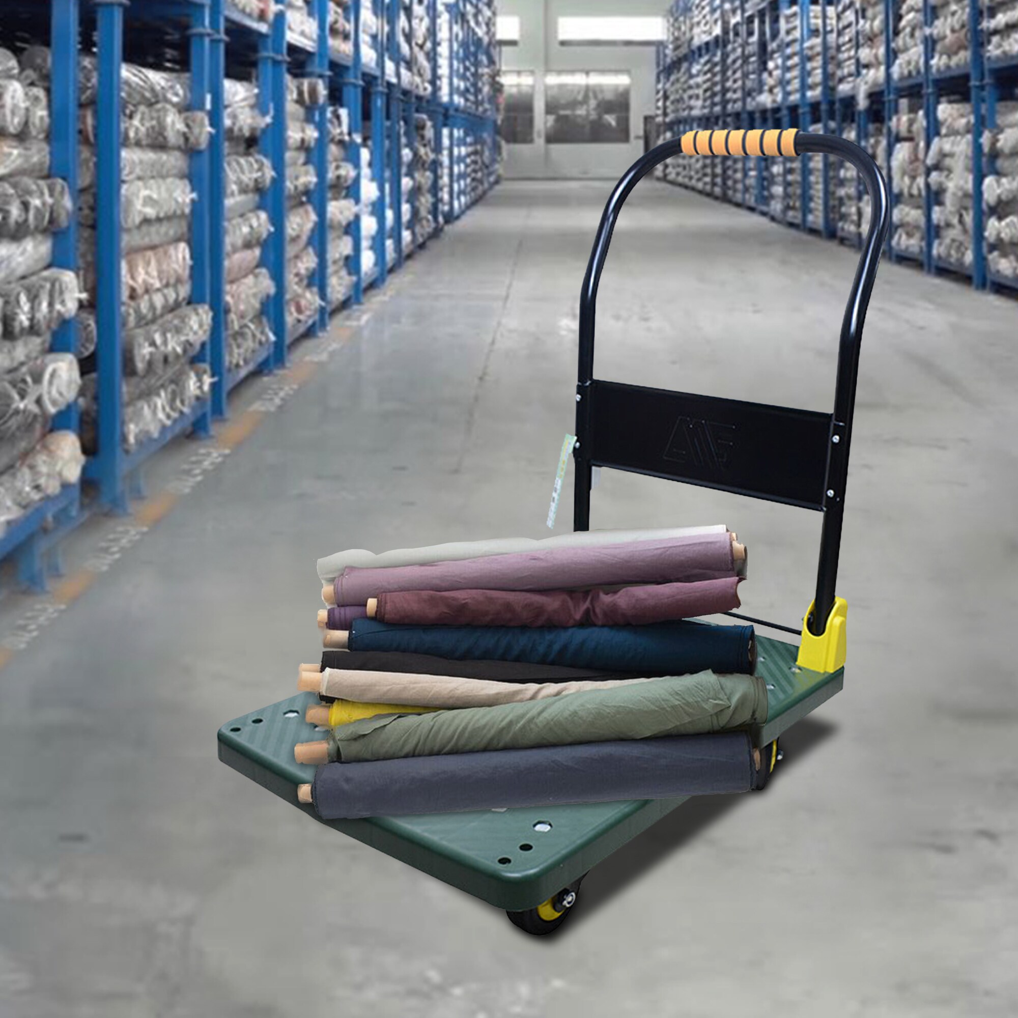 Camión plataforma de acero pesado de capacidad de 440 libras con 4 ruedas en verde Kahomvis COS-QPW1-351