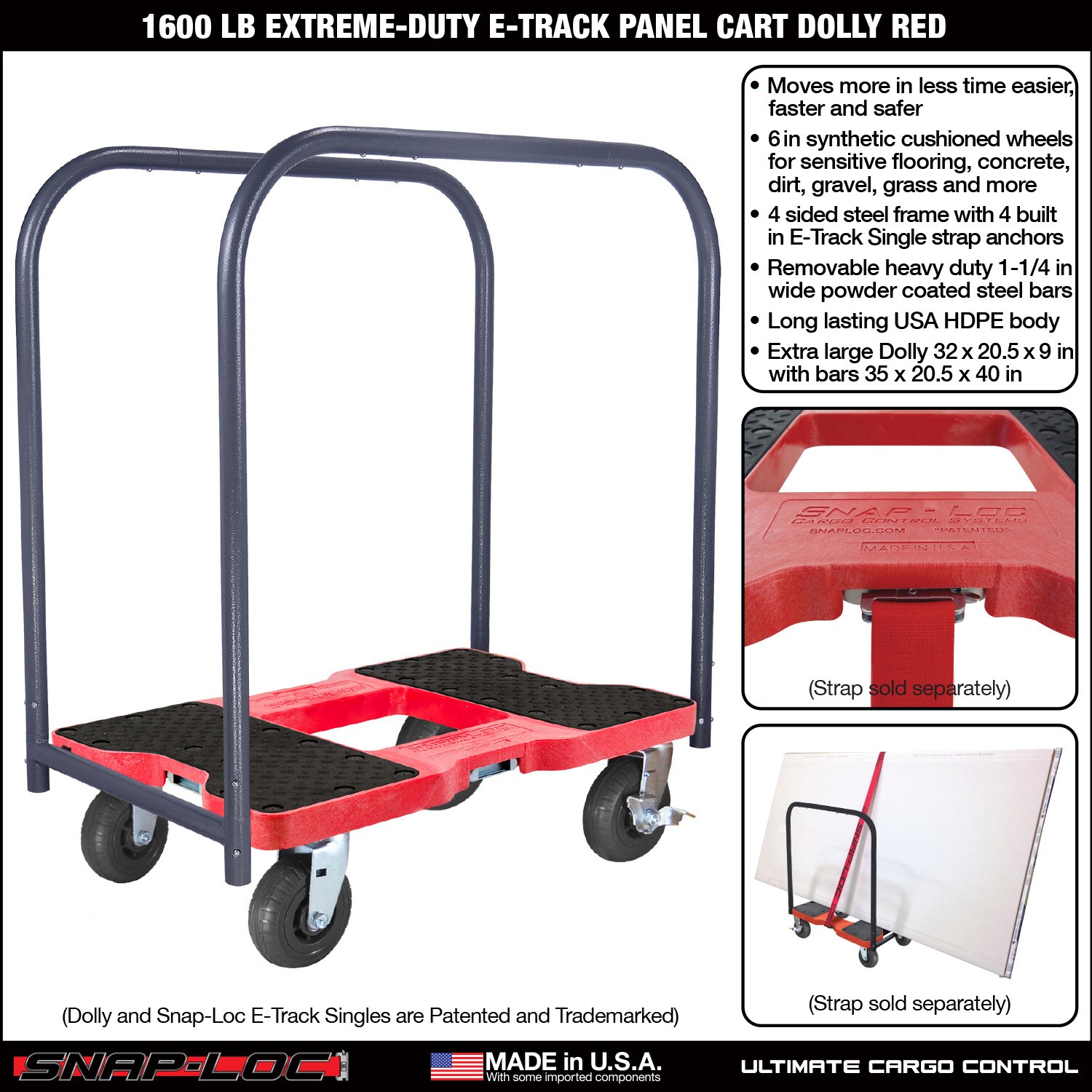 Carro de plataforma resistente de polipropileno rojo con capacidad de 1600 libras y 4 ruedas marca Snap-Loc SL1600PC6R