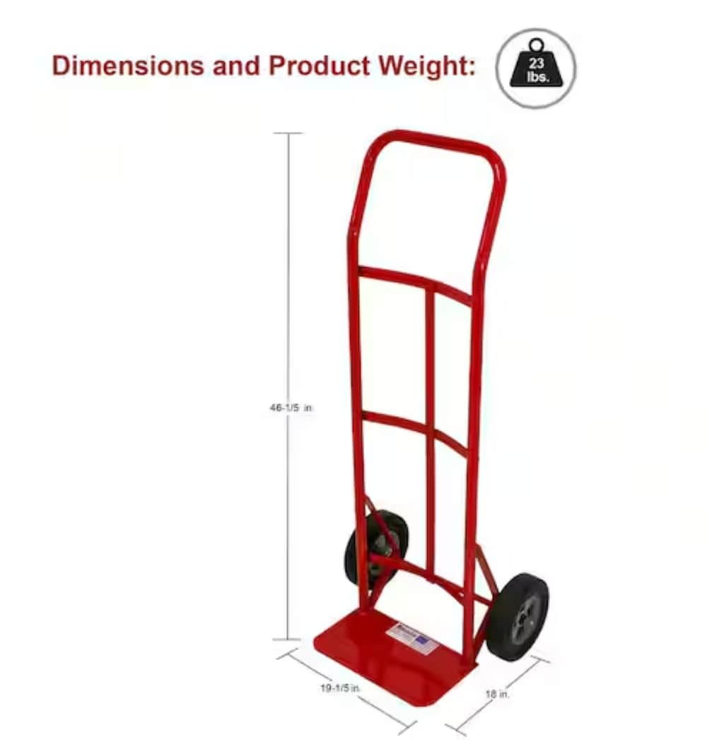Carretilla de mano estándar de acero rojo de 2 ruedas Milwaukee con capacidad de 600 libras DC47109