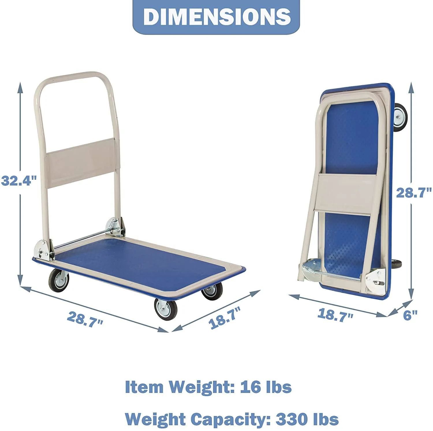 Carretilla de plataforma de servicio estándar de acero azul Maocao Hoom con capacidad de 330lb y 4 ruedas BH-DJ-62937