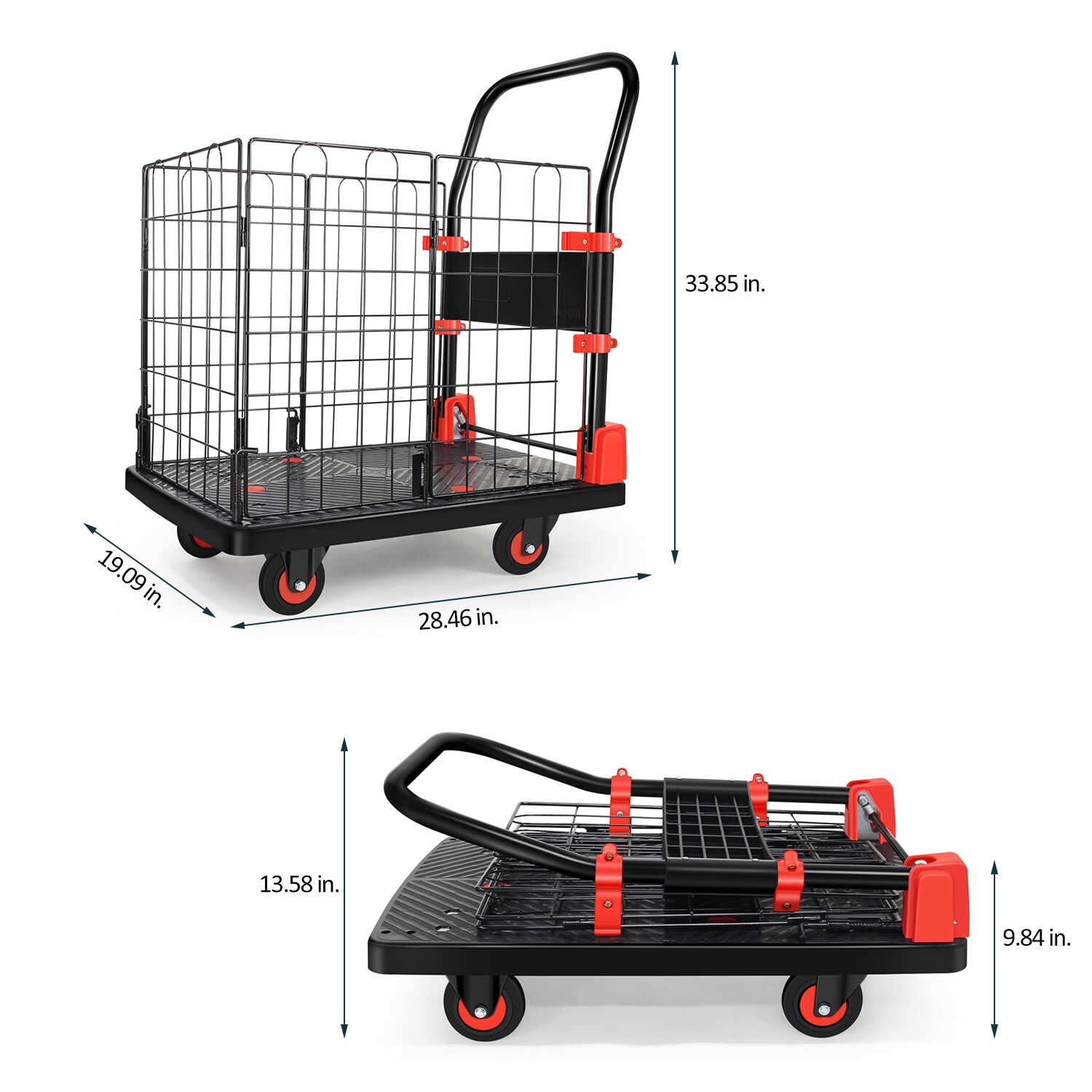 Carretilla de plataforma de servicio estándar de acero negro con capacidad de 330 lb y 4 ruedas Maocao Hoom BH-DJ-6546