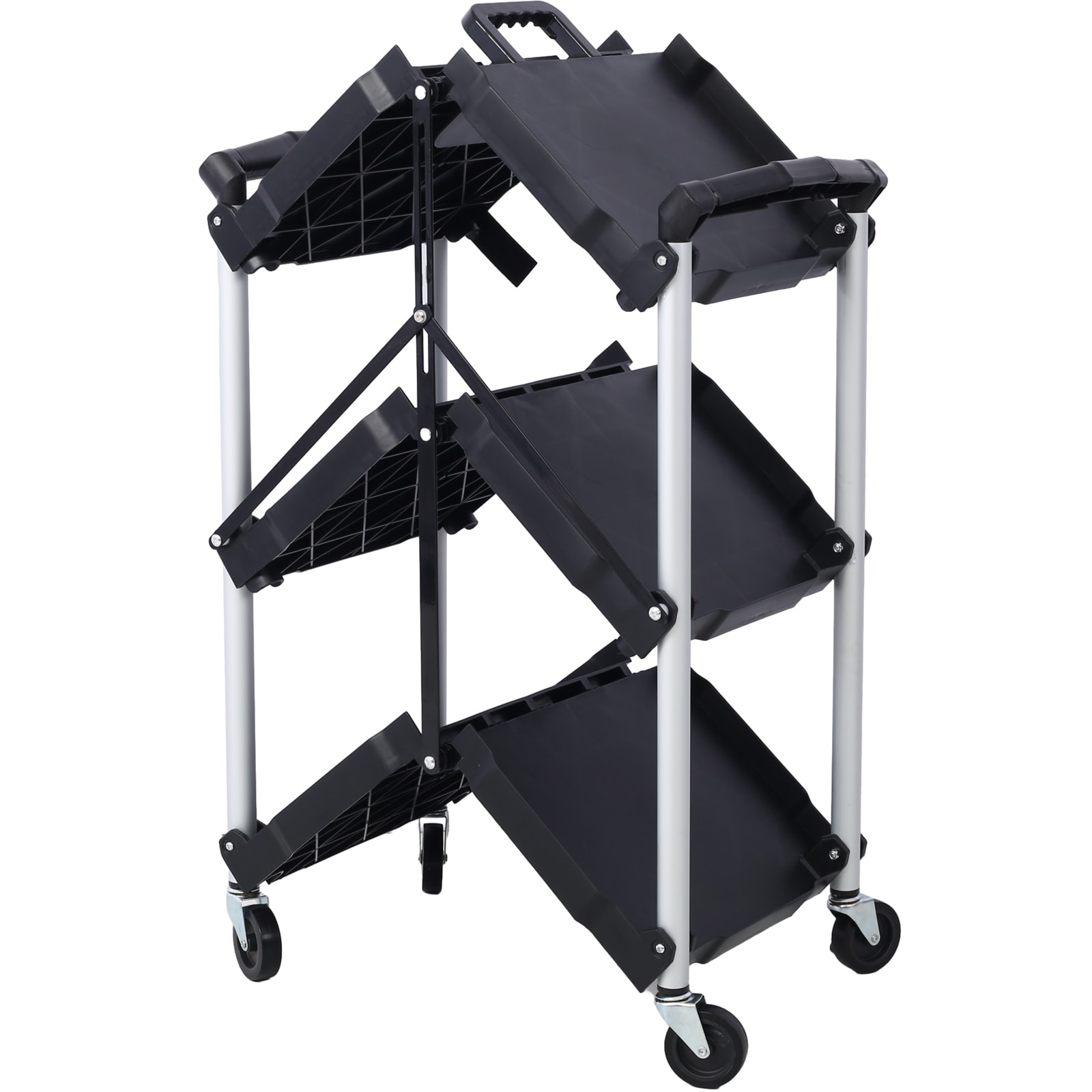 Carretilla plegable de polipropileno negra de 4 ruedas con capacidad de 50 lb. W4651101