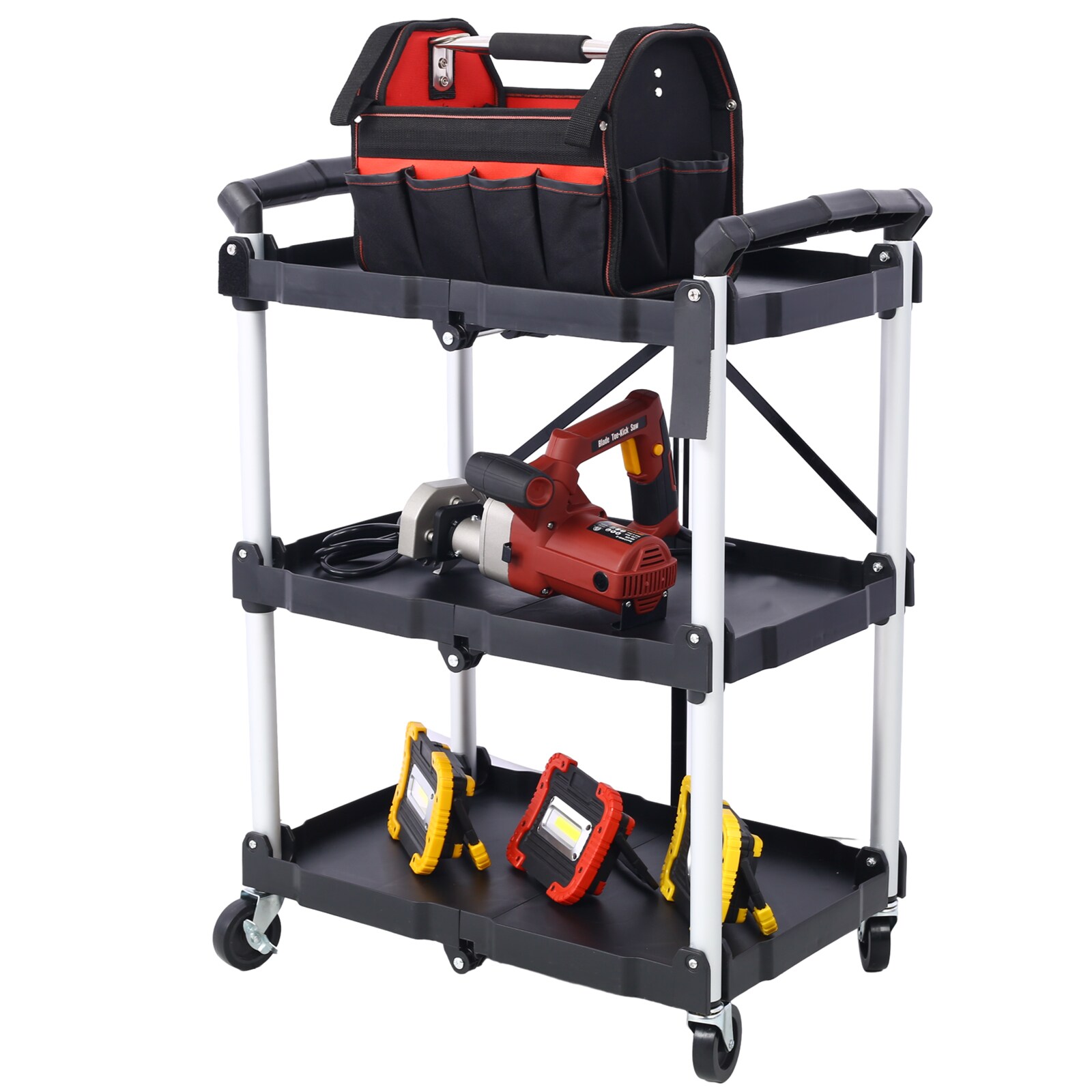 Carretilla plegable de polipropileno negra de 4 ruedas con capacidad de 50 lb. W4651101