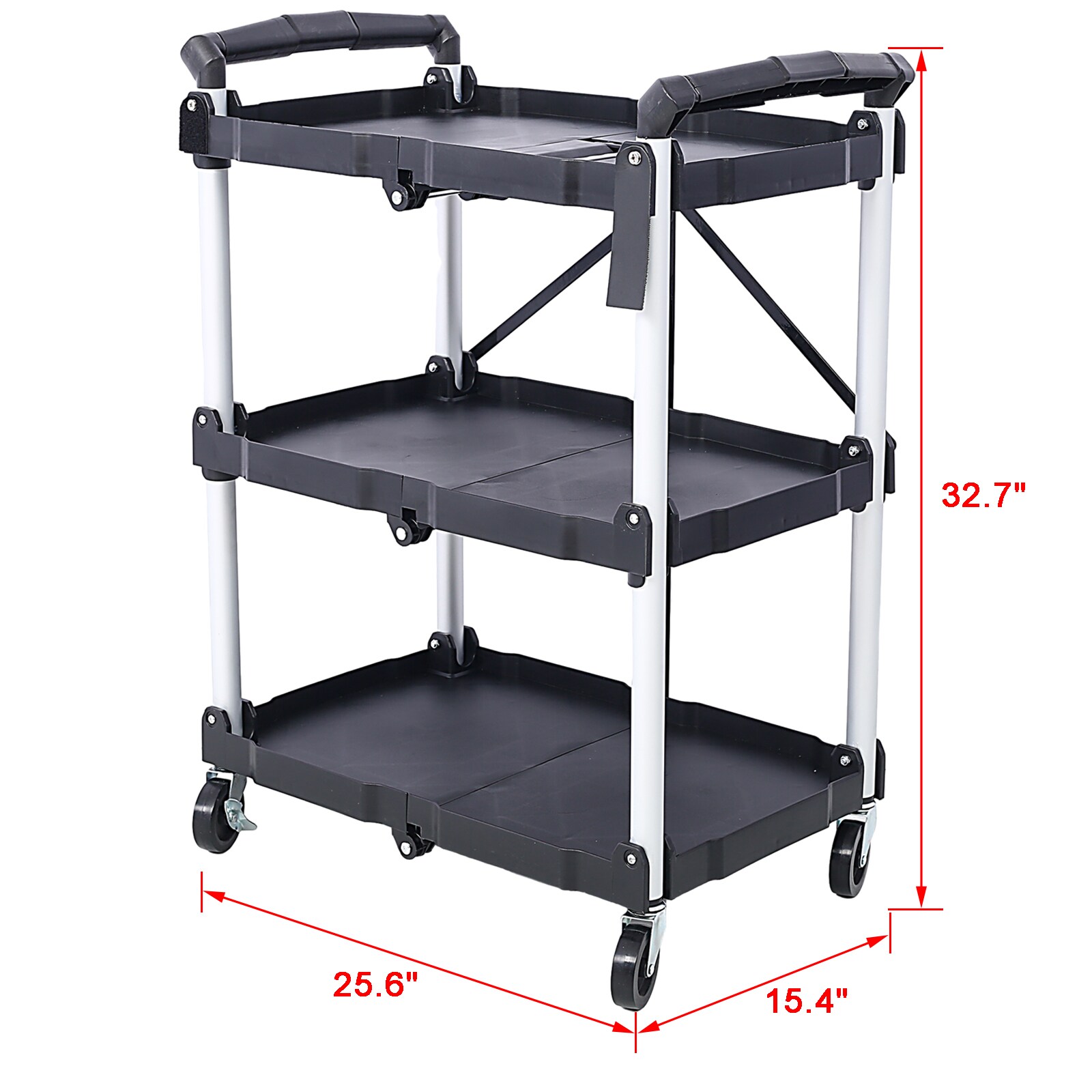 Carretilla plegable de polipropileno negra de 4 ruedas con capacidad de 50 lb. W4651101
