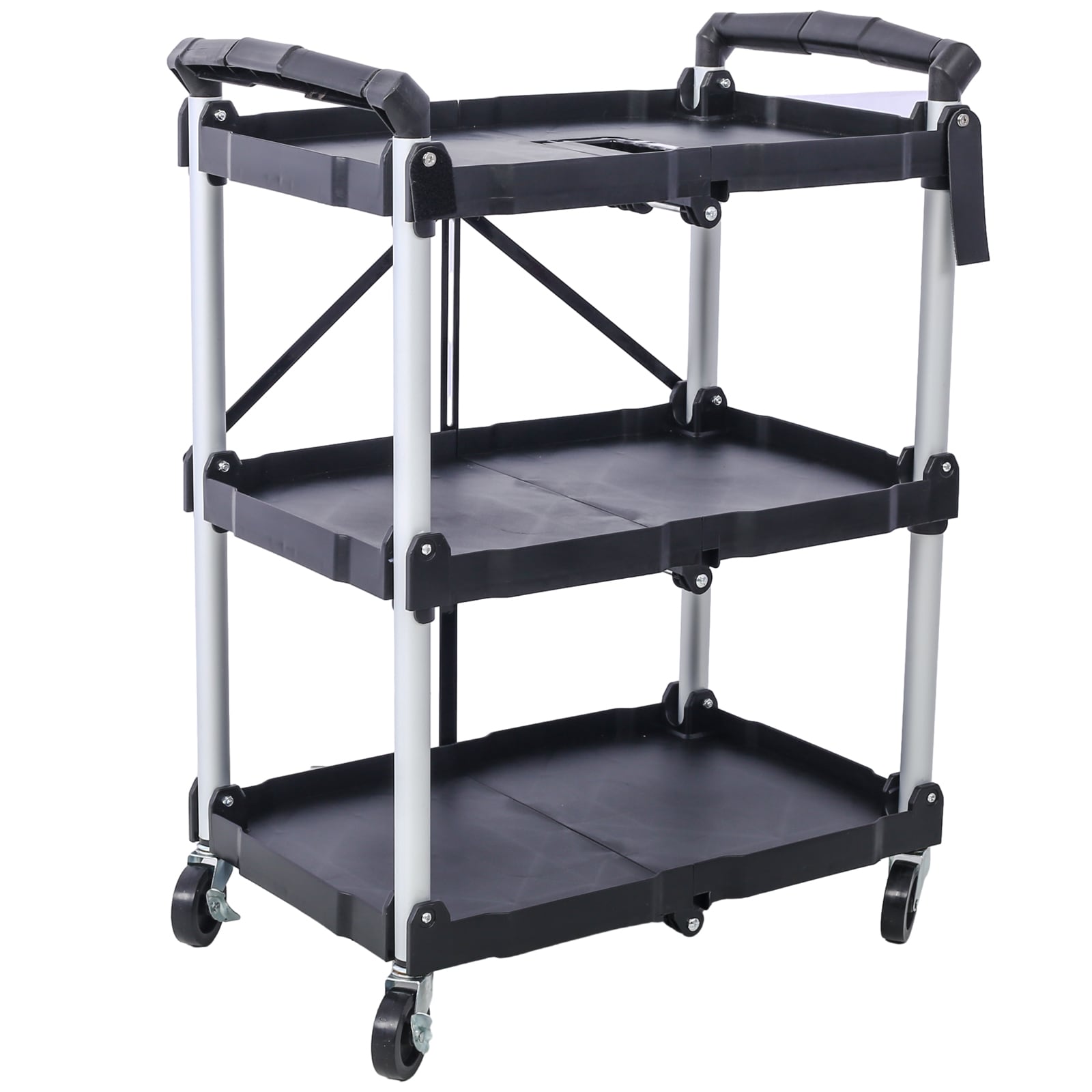 Carretilla plegable de polipropileno negra de 4 ruedas con capacidad de 50 lb. W4651101