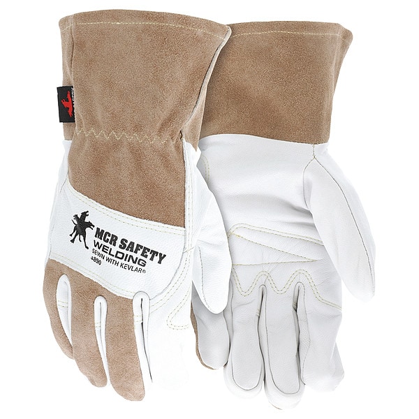 Guante de cuero para soldadura Mcr Safety, café/blanco, L, PR - 4890L