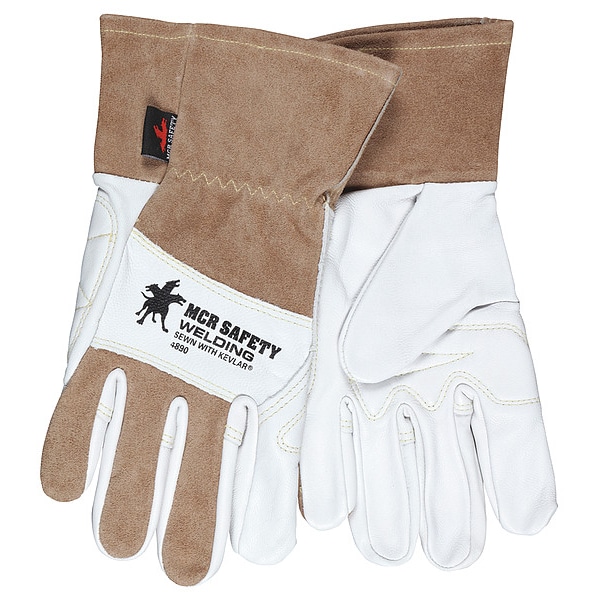 Guante de cuero para soldadura Mcr Safety, café/blanco, L, PR - 4890L