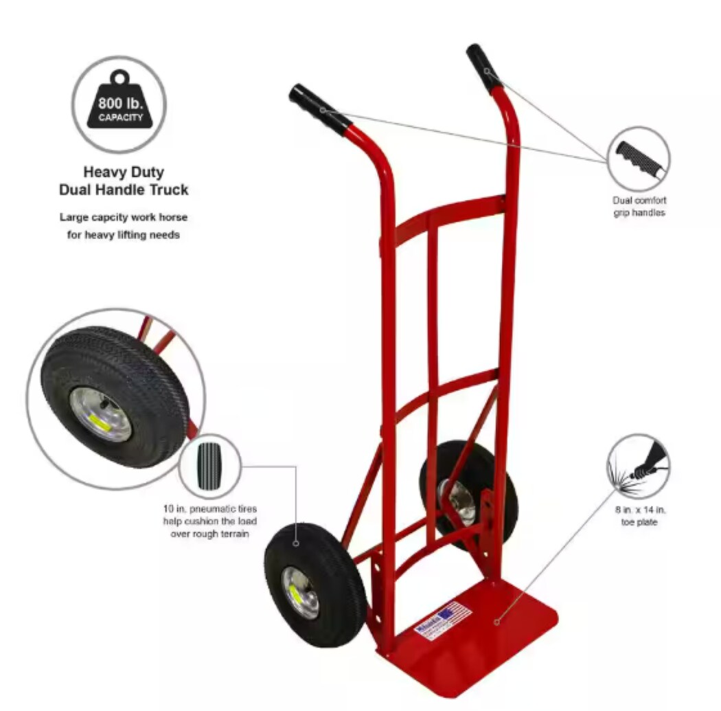 Carretilla de mano de servicio pesado de acero rojo de 2 ruedas con capacidad de 800 lb de Milwaukee DC40135