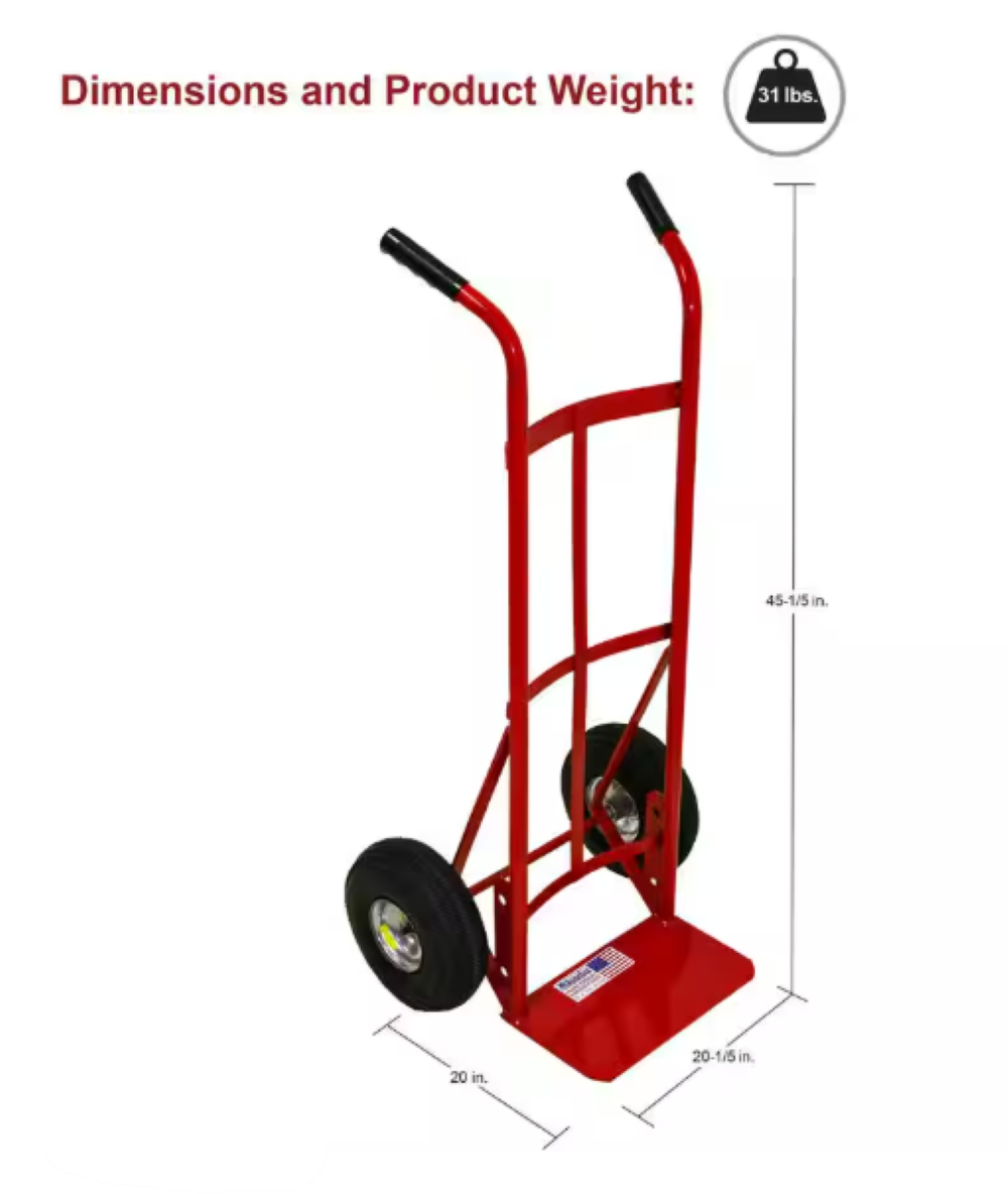 Carretilla de mano de servicio pesado de acero rojo de 2 ruedas con capacidad de 800 lb de Milwaukee DC40135
