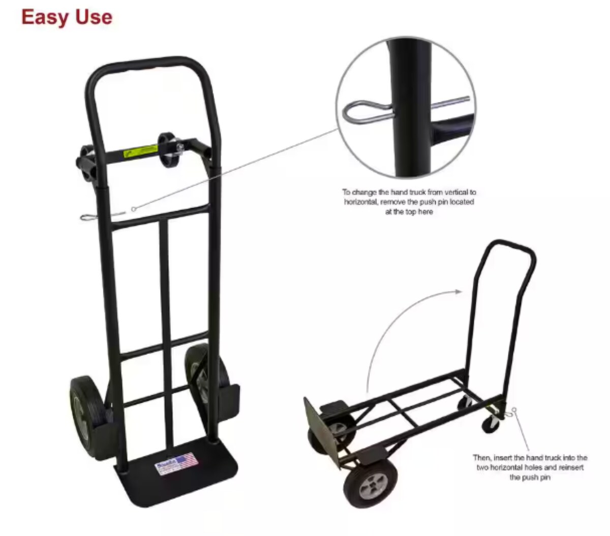 Carretilla manual convertible de acero negro de 4 ruedas Milwaukee con capacidad de 800 libras DC36080S