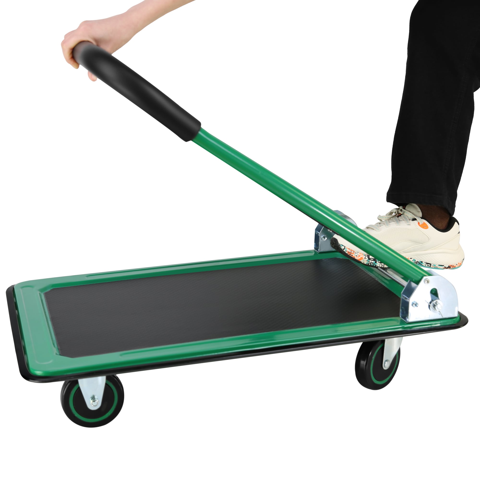 Carretilla de mano plegable de plástico verde con capacidad de 330 lb y 4 ruedas Siavonce FZ-D0102HRIM86.