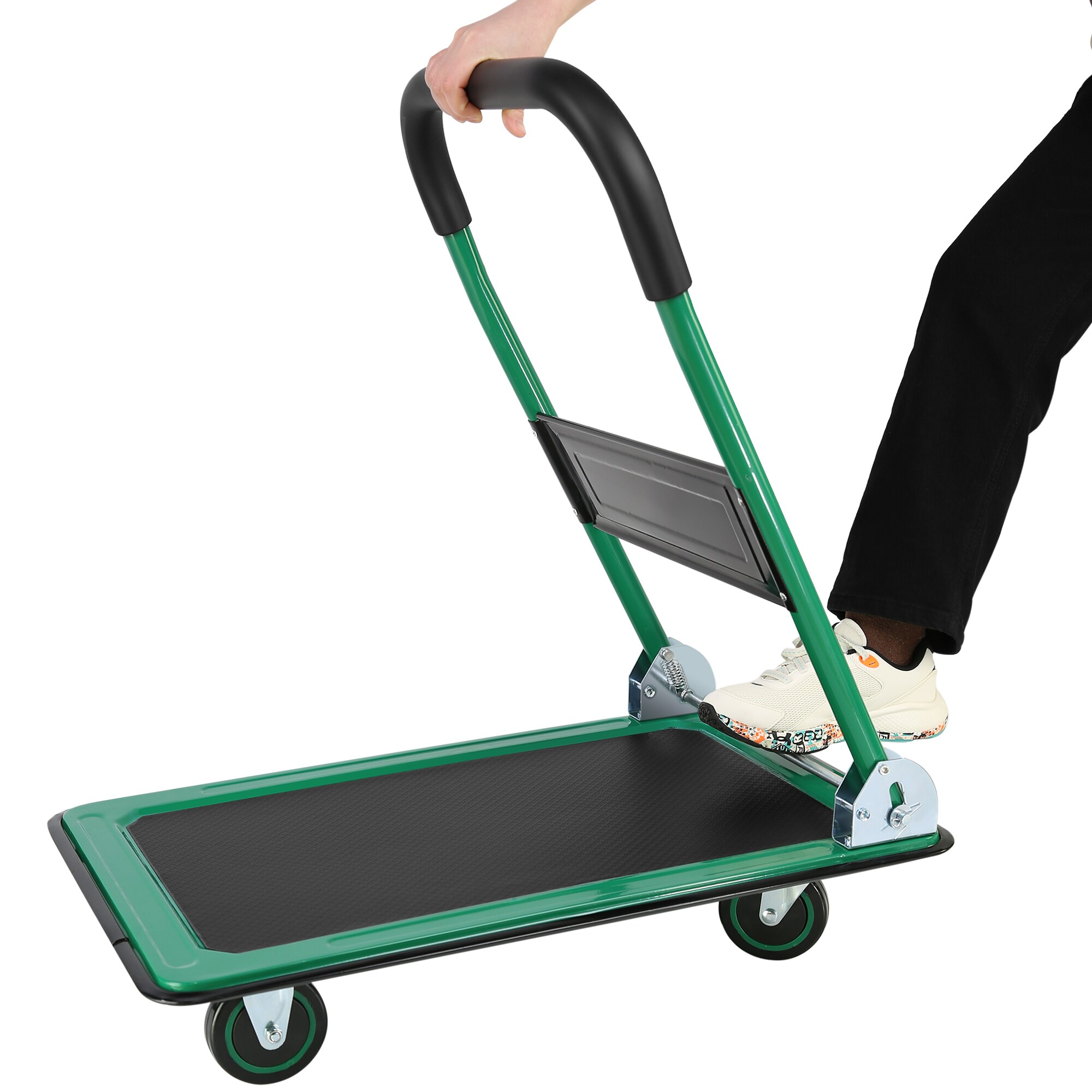 Carretilla de mano plegable de plástico verde con capacidad de 330 lb y 4 ruedas Siavonce FZ-D0102HRIM86.