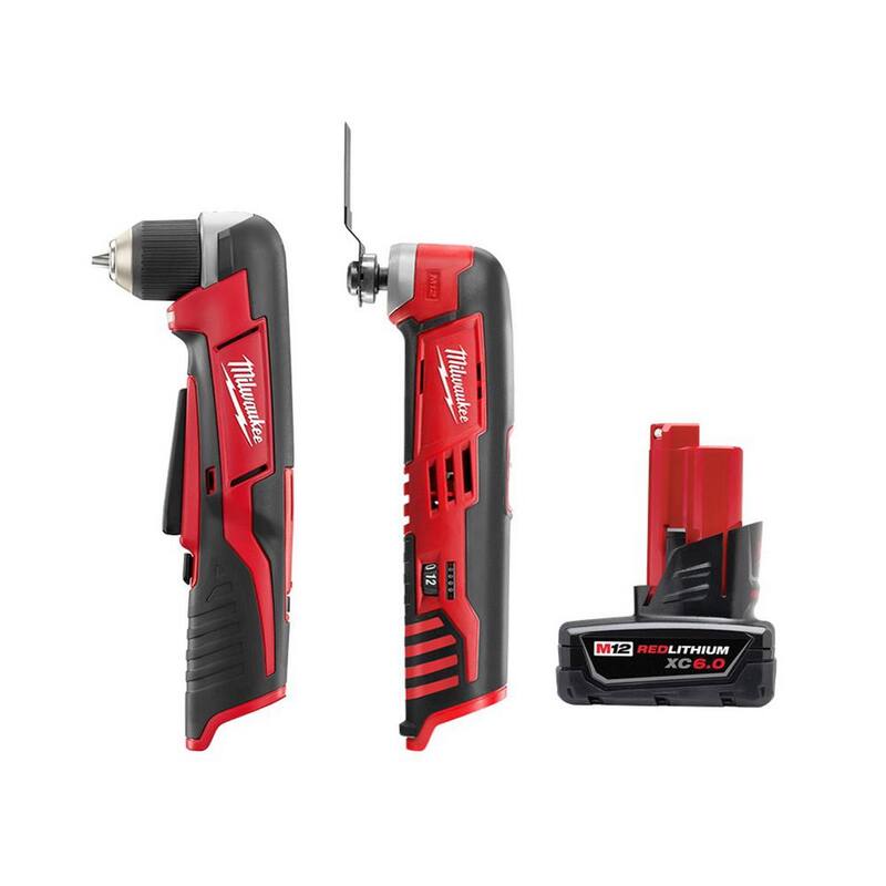 Milwaukee M12 Taladro Angular Derecho Inalámbrico de 12 Voltios de Iones de Litio de 3/8 pulgadas con Multiherramienta Oscilante M12 y Pack de Batería XC de 6.0 Ah - 2415-20-2426-20-48-11-2460