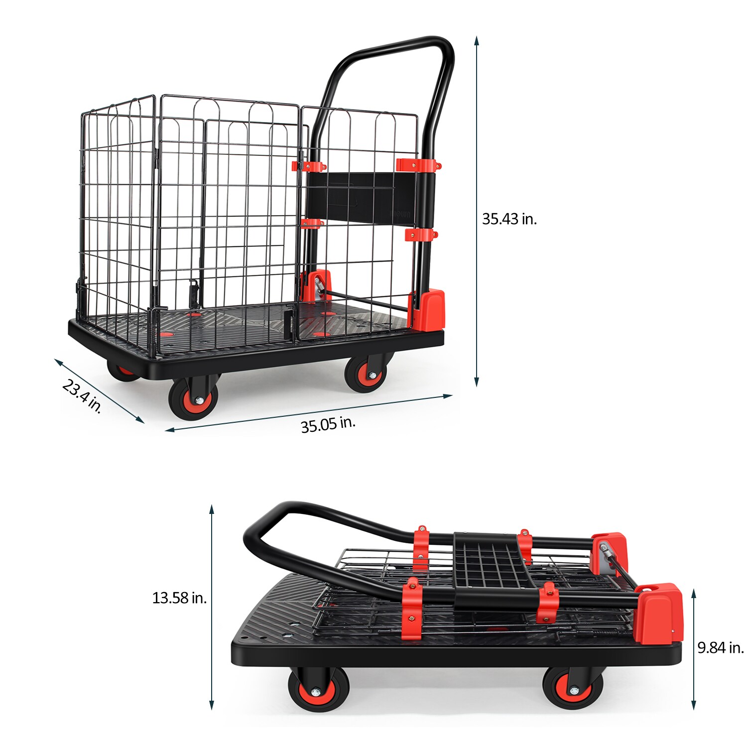 Carretilla de plataforma de servicio estándar con capacidad de 660 lb y 4 ruedas negras de acero Maocao Hoom BH-DJ-77011