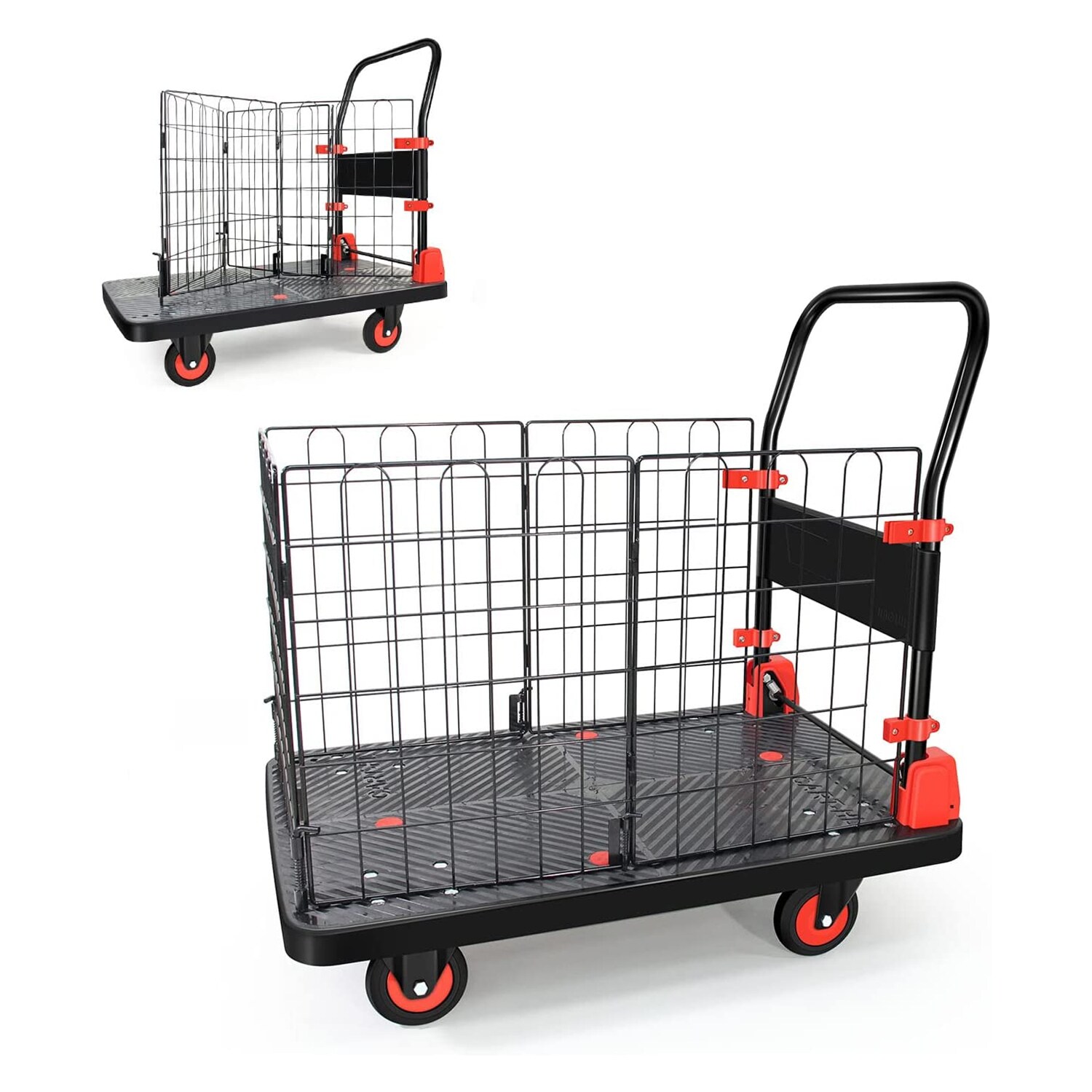 Carretilla de plataforma de servicio estándar con capacidad de 660 lb y 4 ruedas negras de acero Maocao Hoom BH-DJ-77011