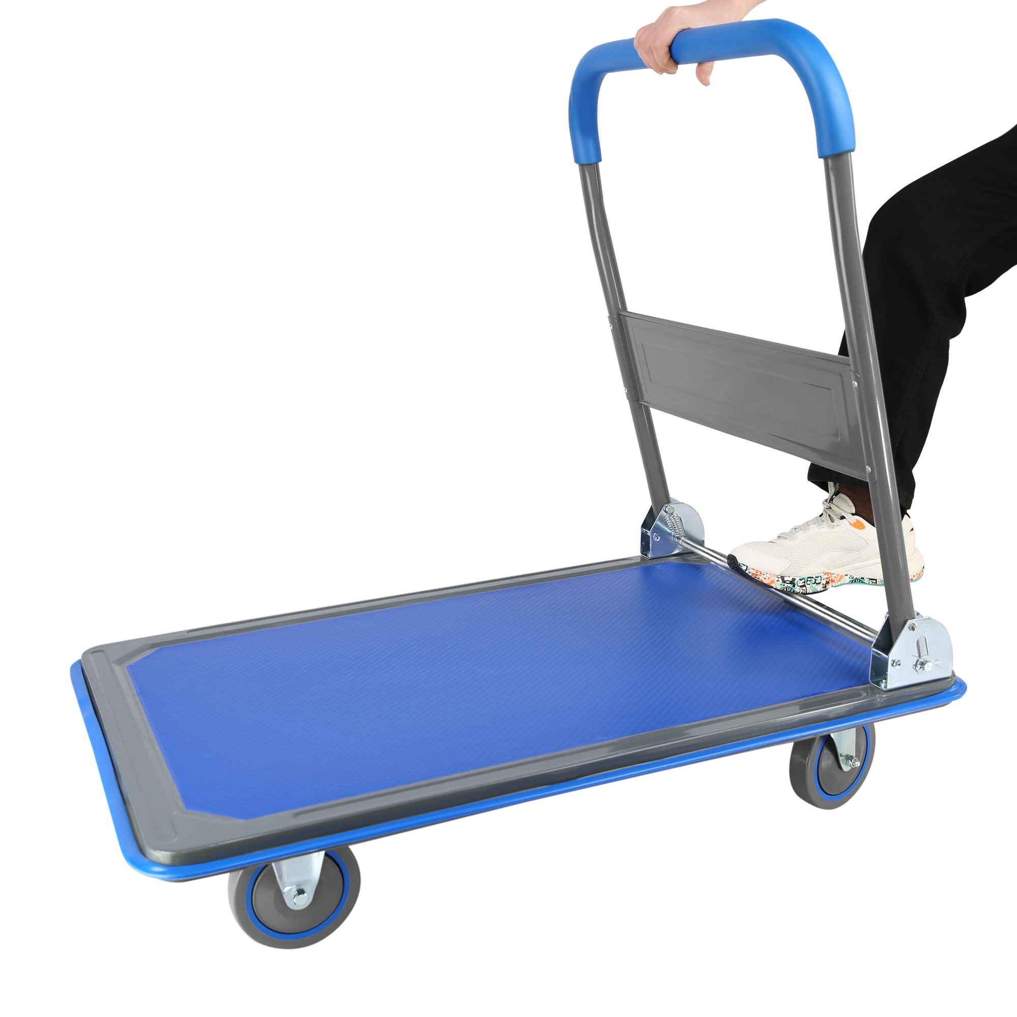 Carretilla de plataforma de servicio estándar de acero azul con capacidad de 660 lbs y 4 ruedas Kahomvis YS-QPW1-281