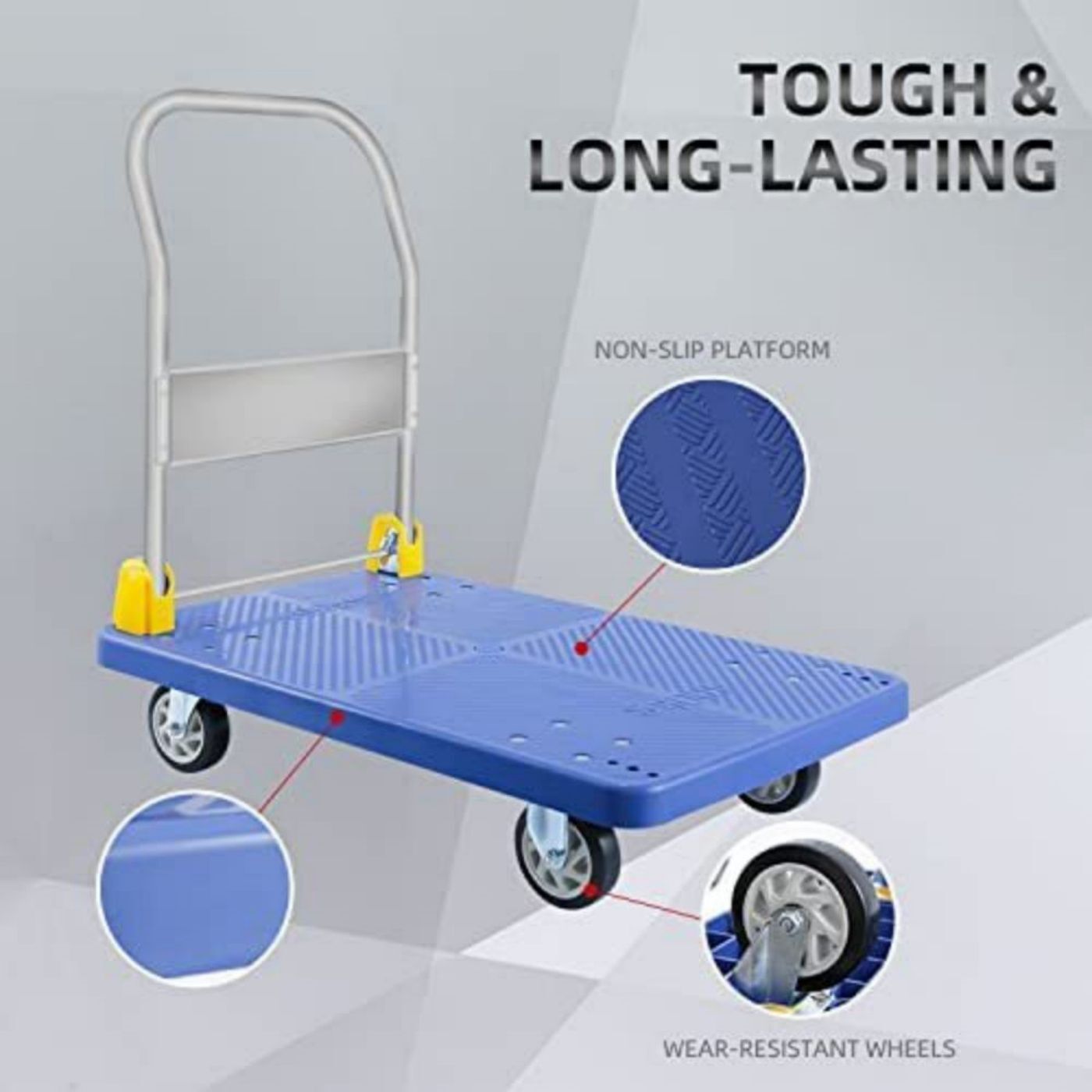 Carretilla de mano estándar de acero azul Maocao Hoom 880 lb de capacidad con 4 ruedas BH-DJ-7858