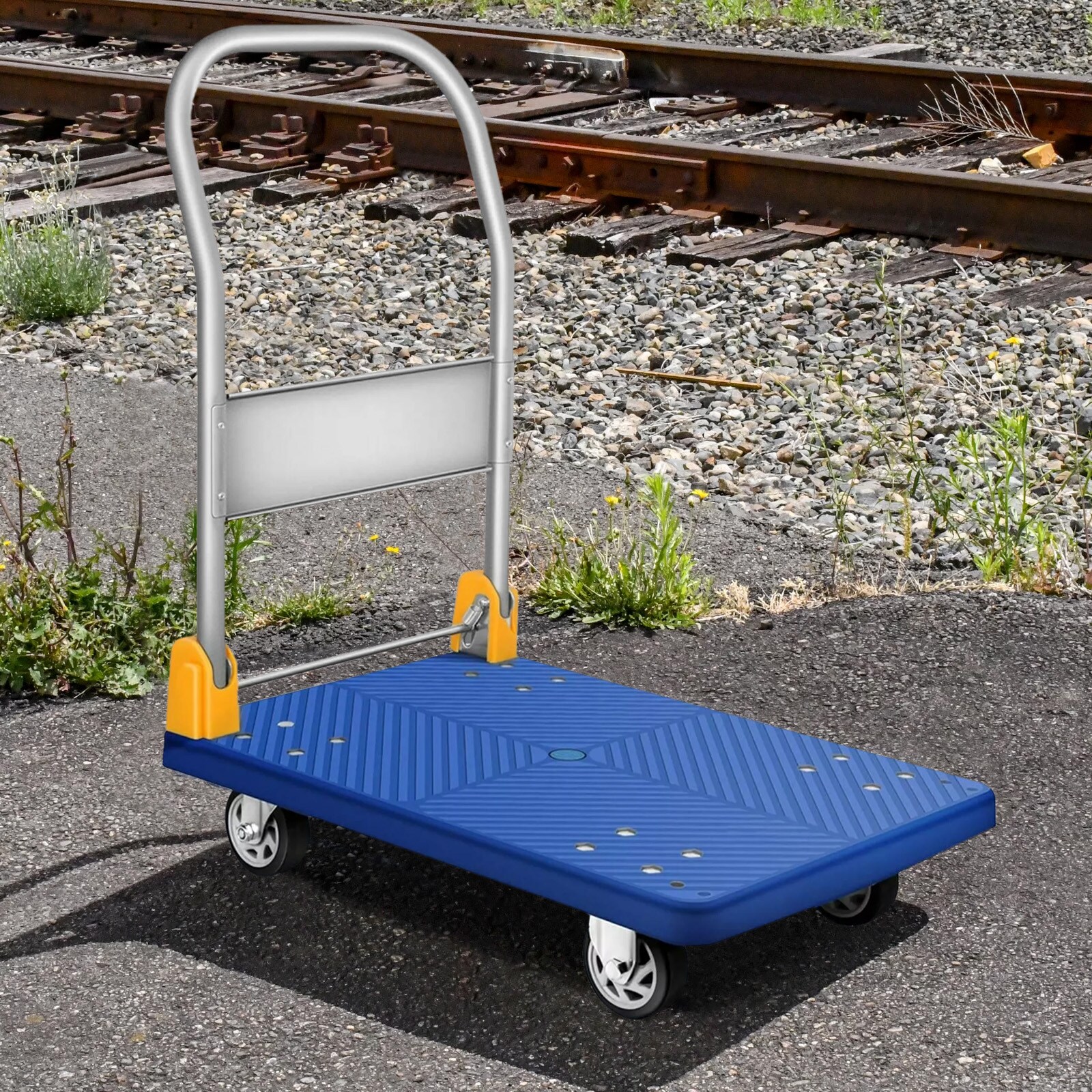 Carretilla de mano estándar de acero azul Maocao Hoom 880 lb de capacidad con 4 ruedas BH-DJ-7858