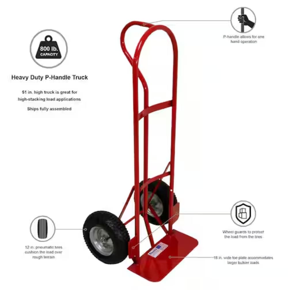 Carretilla de mano de servicio pesado de acero rojo con capacidad de 800 libras y 2 ruedas de Milwaukee DC48866