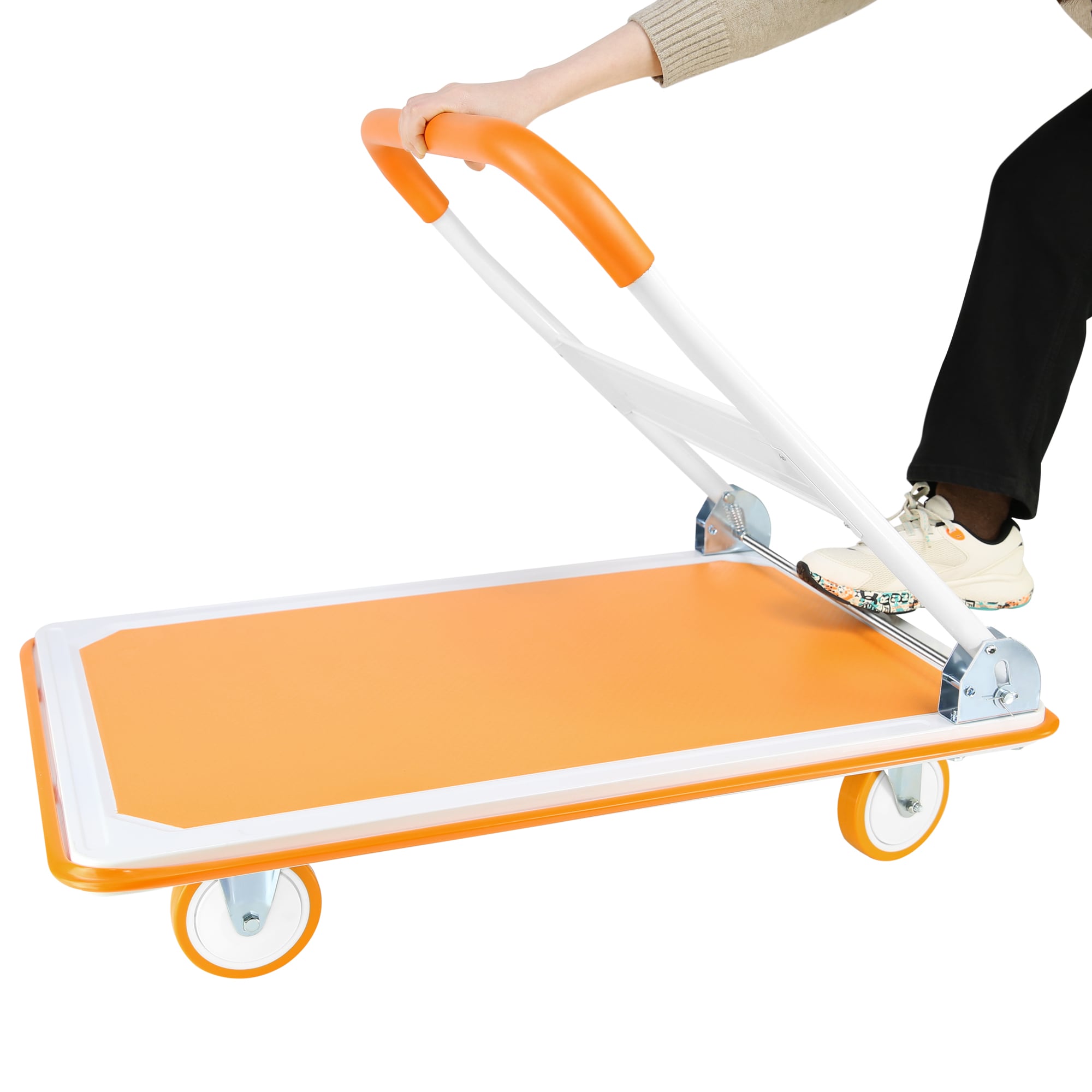 Carretilla de plataforma de servicio estándar de acero naranja de 660 lb de capacidad, con 4 ruedas Kahomvis YS-QPW1-283.