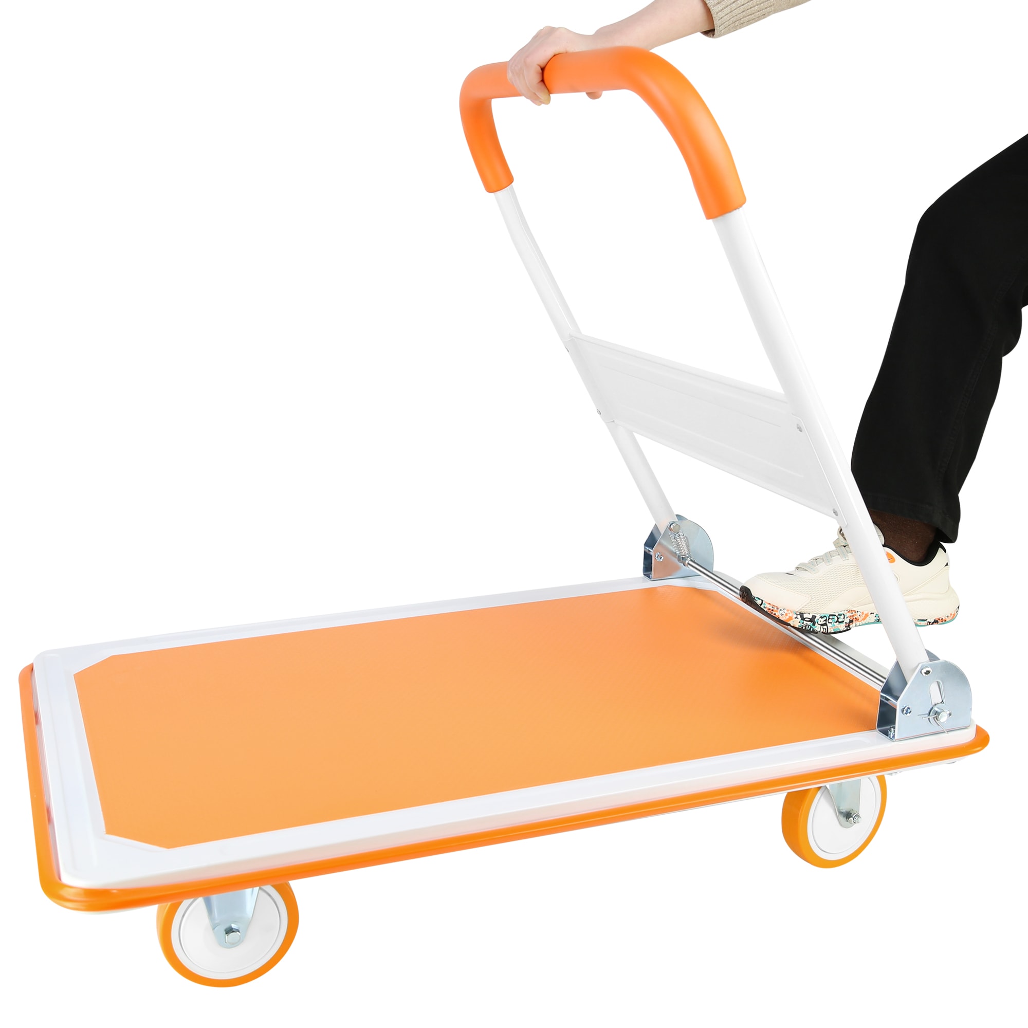 Carretilla de plataforma de servicio estándar de acero naranja de 660 lb de capacidad, con 4 ruedas Kahomvis YS-QPW1-283.