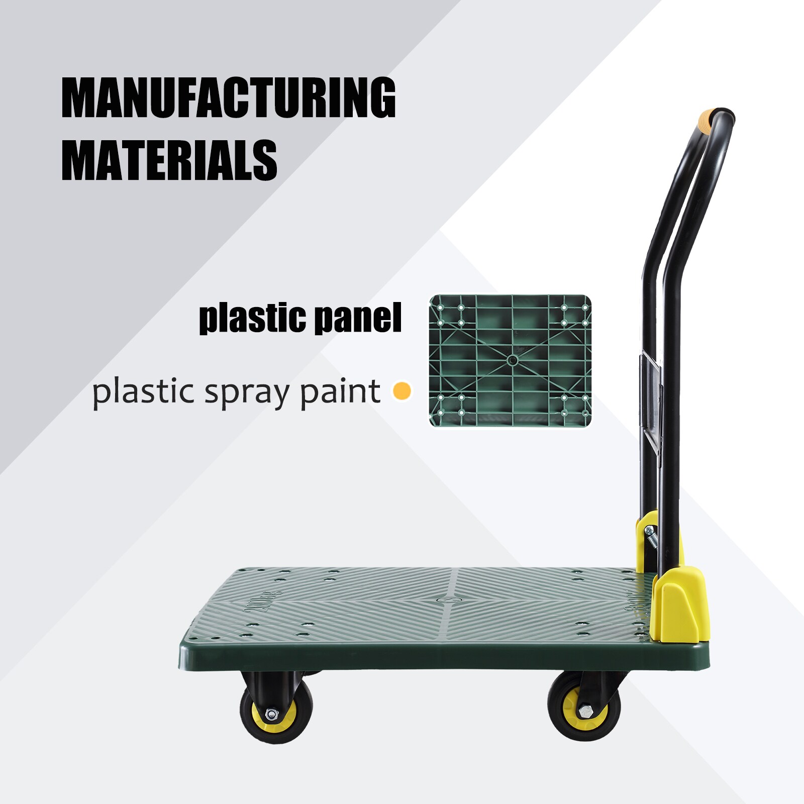 Carretilla de mano plegable de plástico verde con capacidad de 440 lb y 4 ruedas Siavonce FZ-D0102HRIMPX